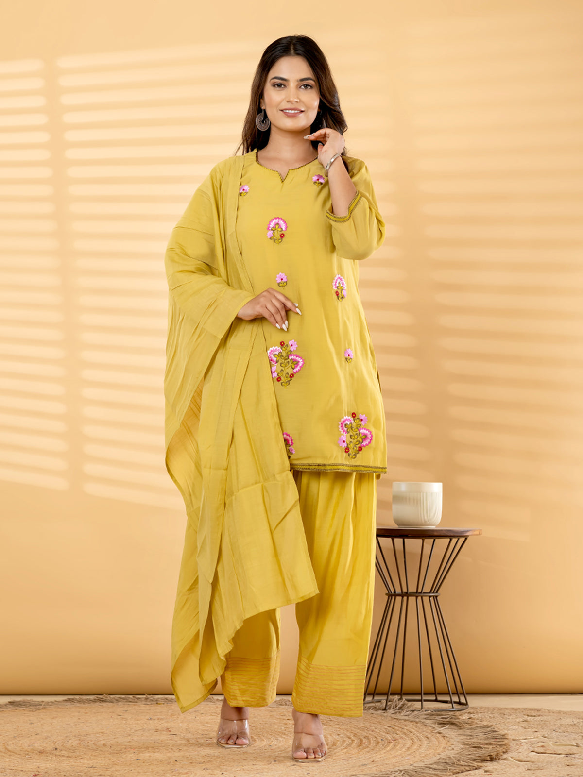 Yellow floral salwar women kurti set