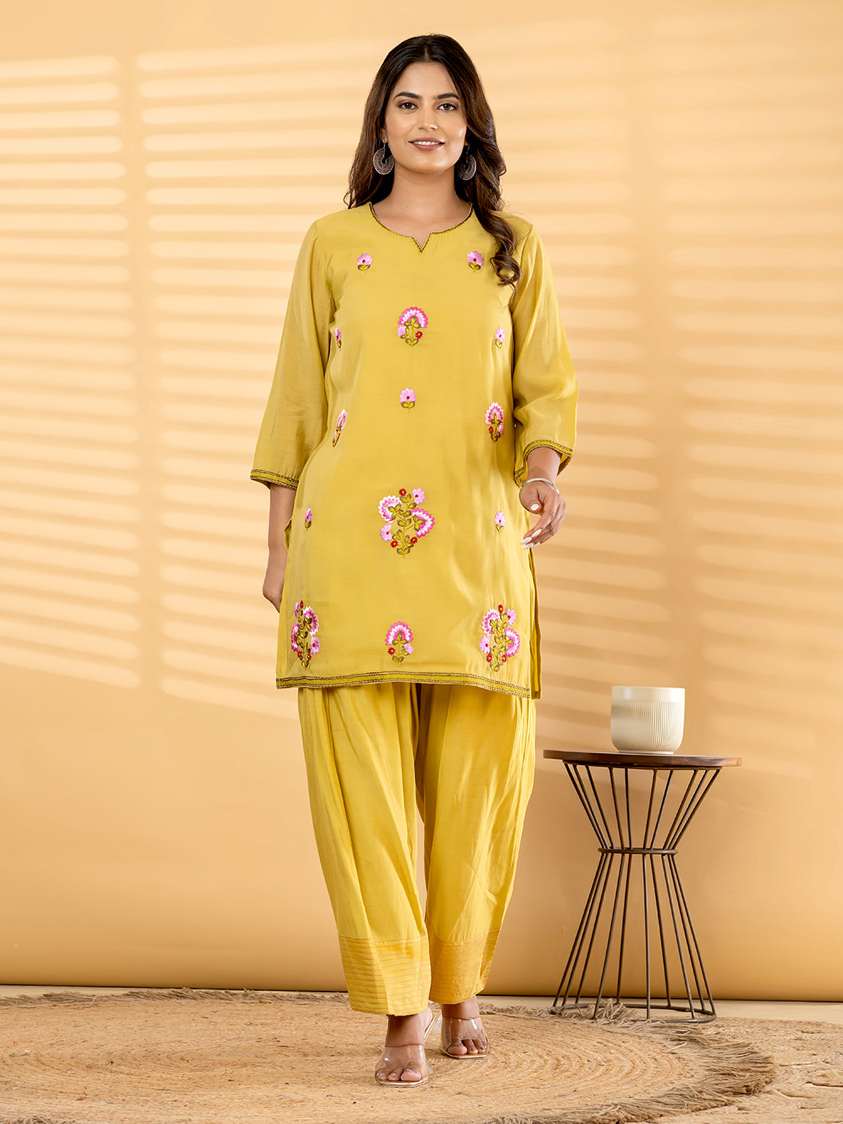 Yellow floral salwar women kurti set