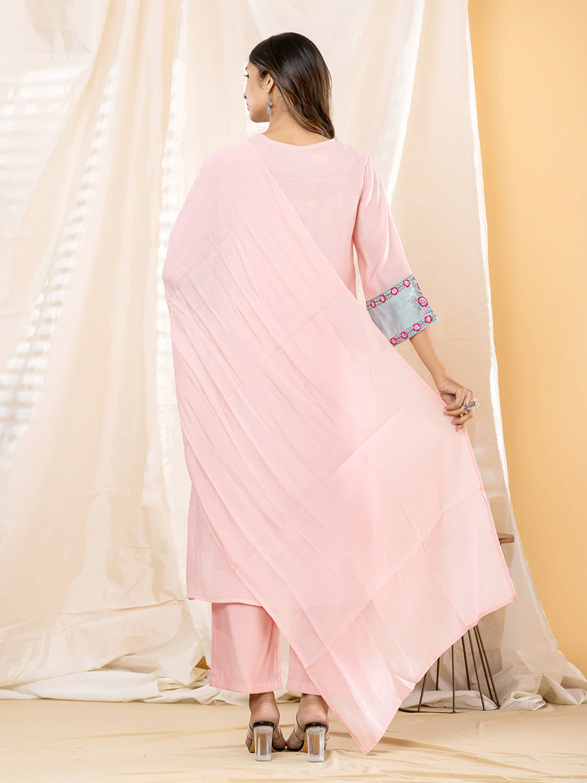 Pink floral yoke anarkali women kurti set