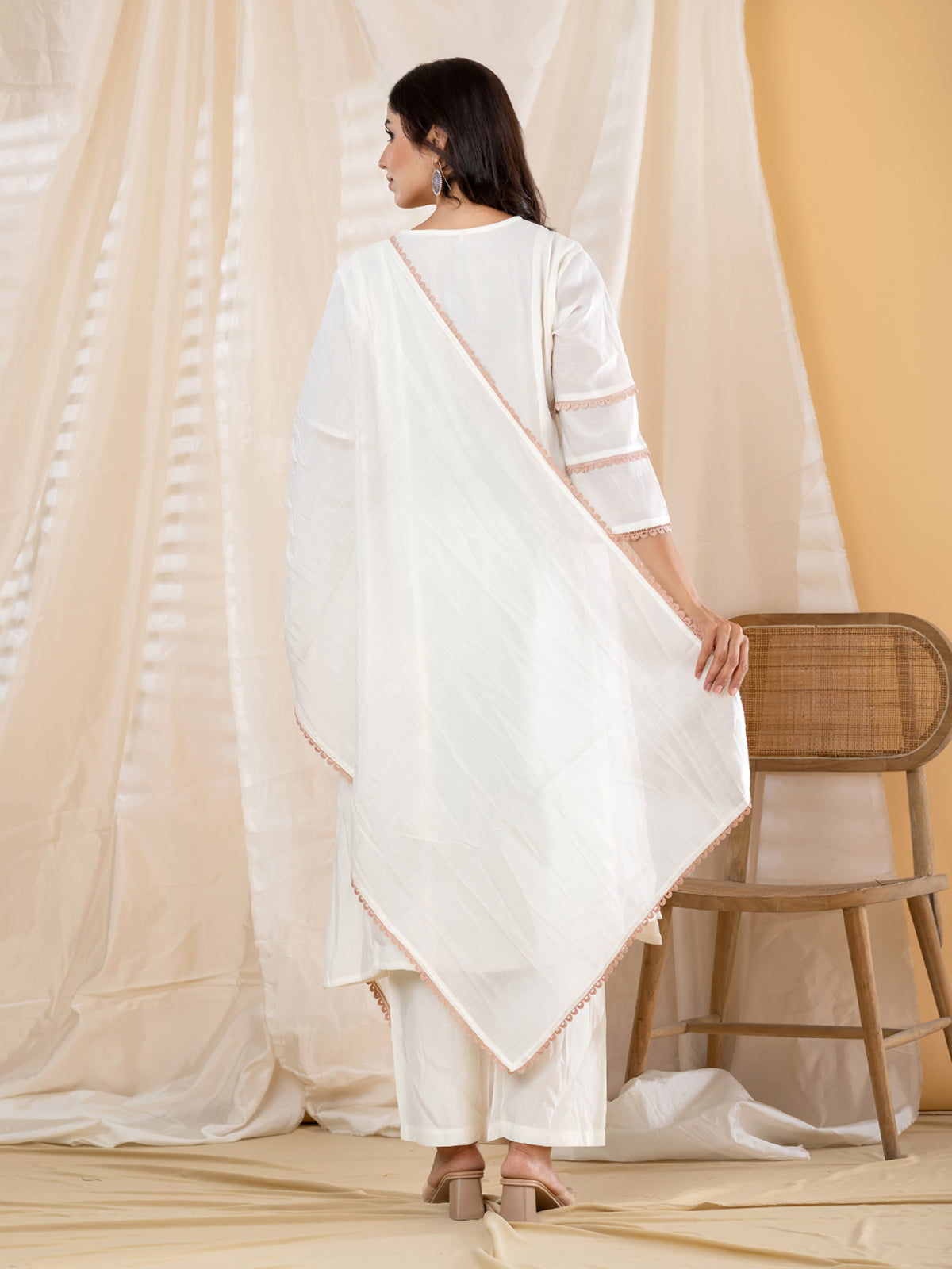 White lace panel anarkali women kurti set
