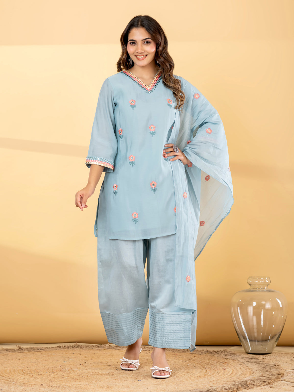 Mint blue chevron salwar women kurti set