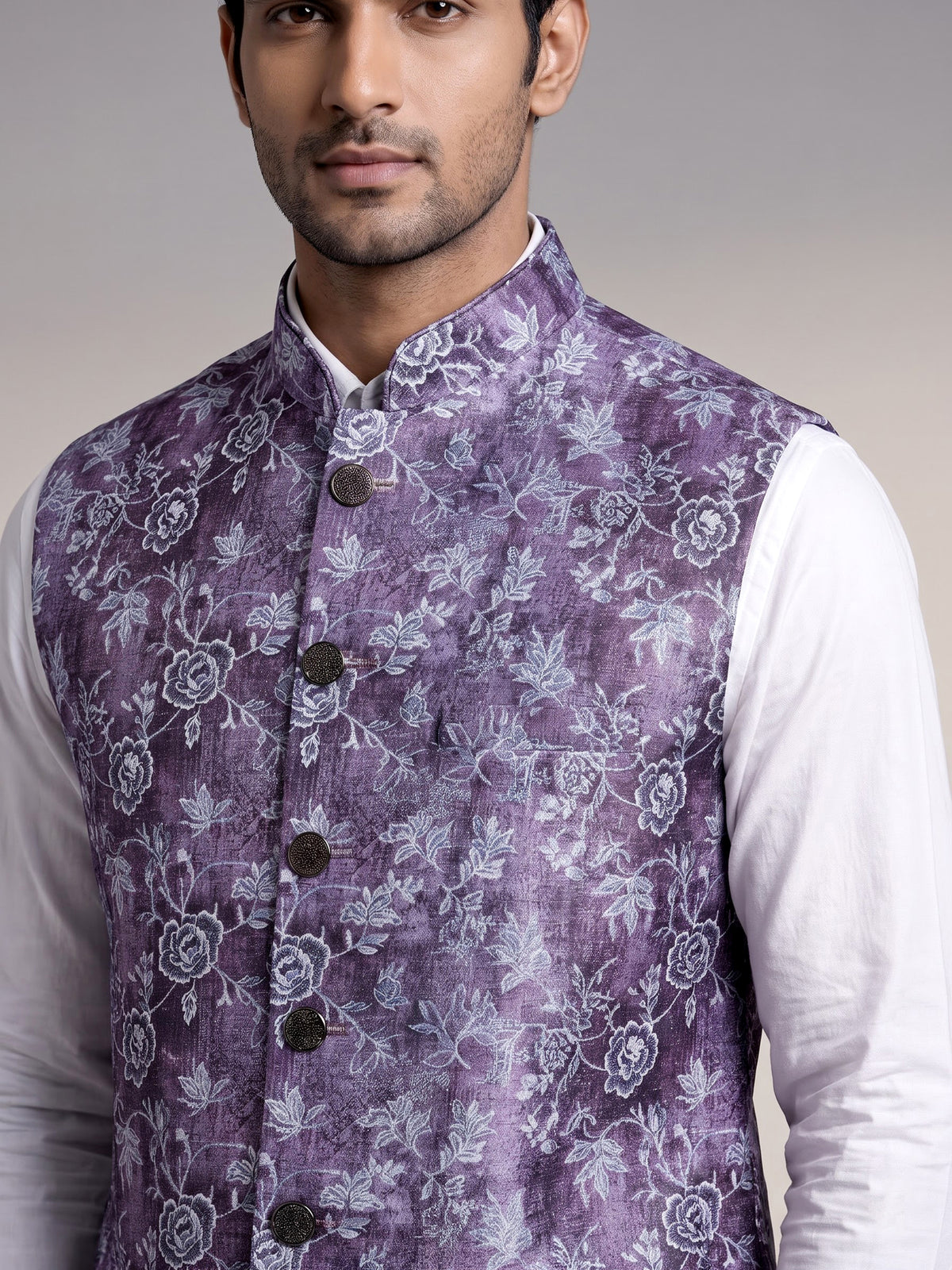 Purple regal printed mens waistcoat