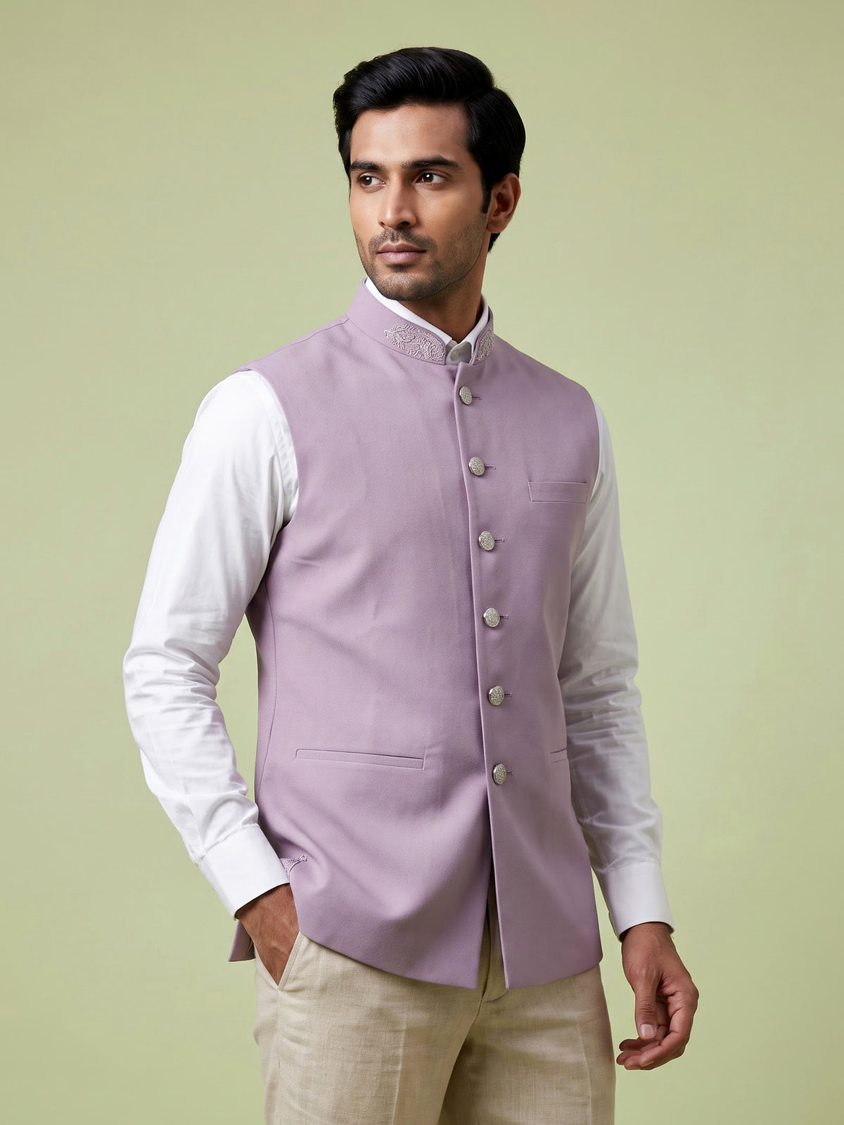 Dusty lavender designer mens waistcoat