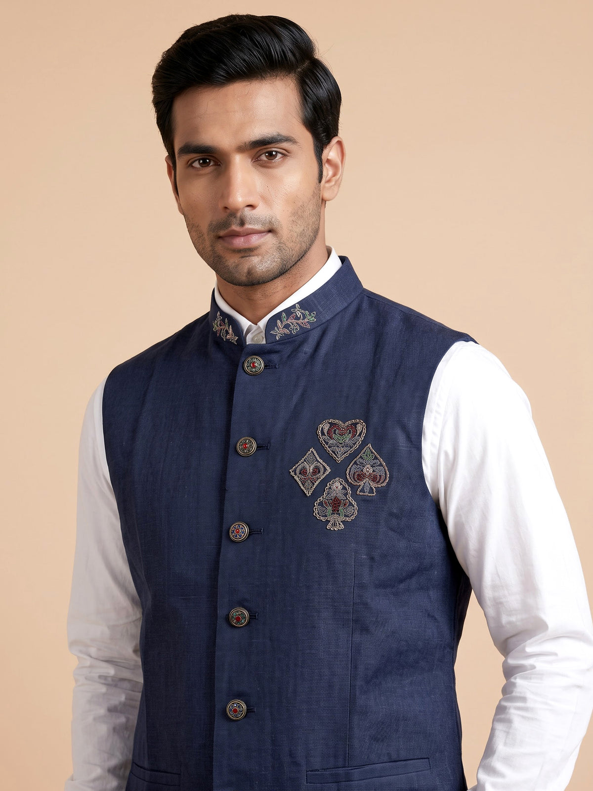Blue zardosi mens waistcoat