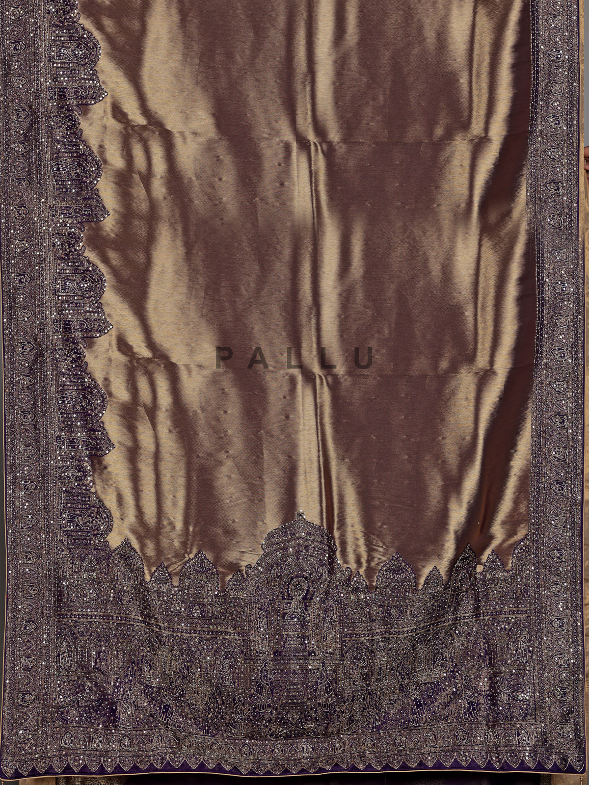 Plum wine champagne ziraf tissue silk embellished saree