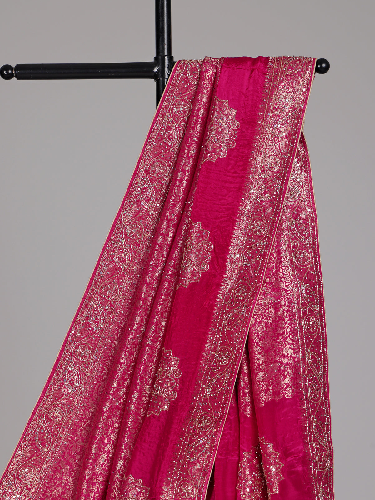 Rani pink metallic embellished dola silk saree