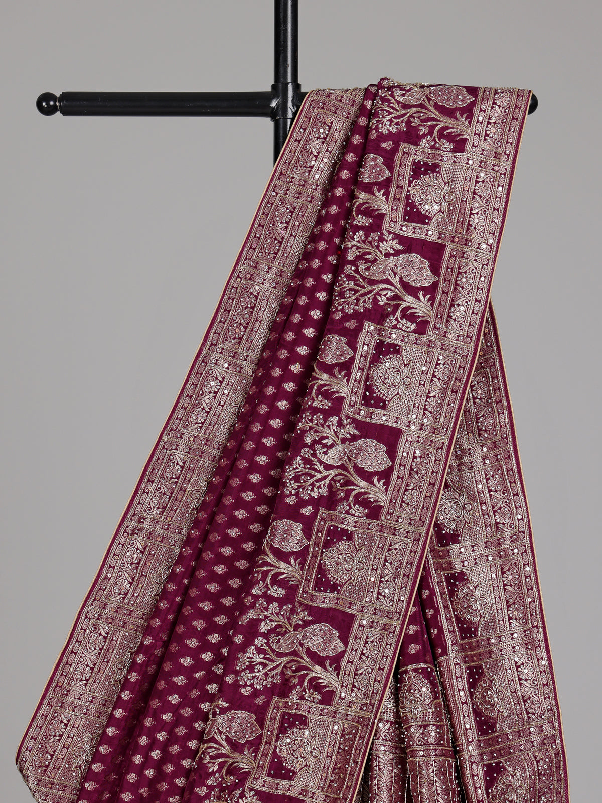 Dark purple embellished dola silk saree