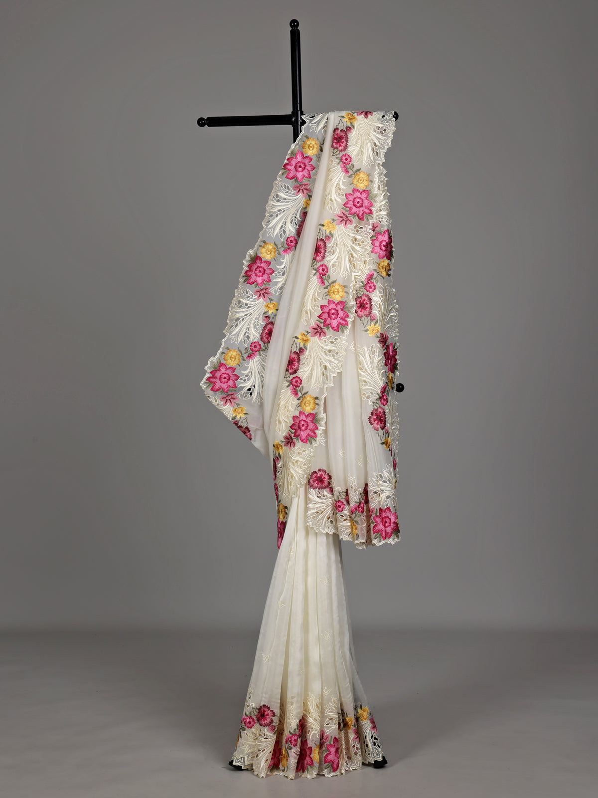 Off white floral organza saree