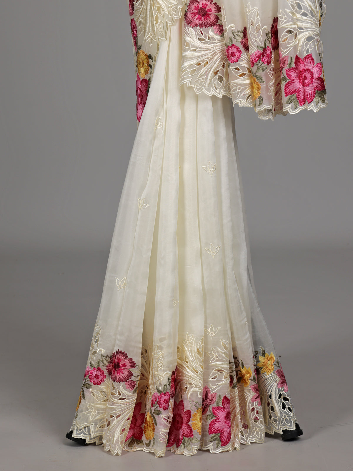 Off white floral organza saree