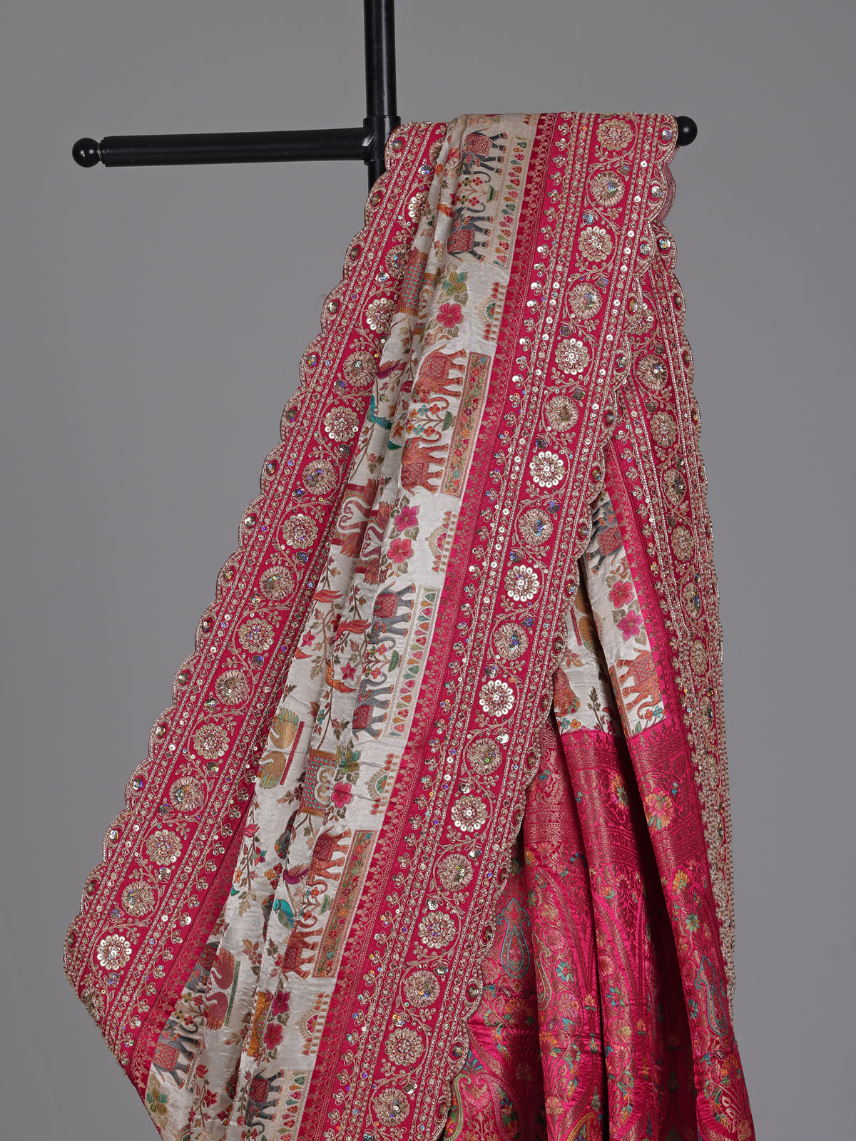 Ivory berry pink pichwai modal silk saree