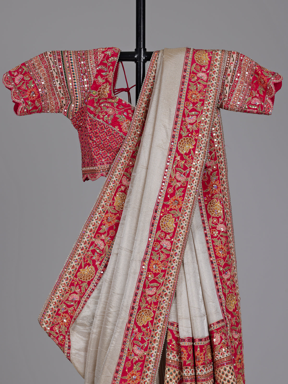 Champagne cream tissue silk saree with readymade blouse