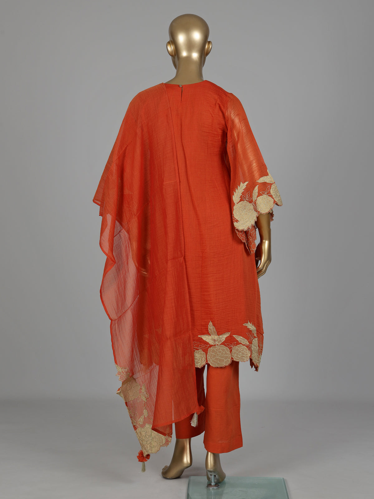 Orange floral zardozi kurti set