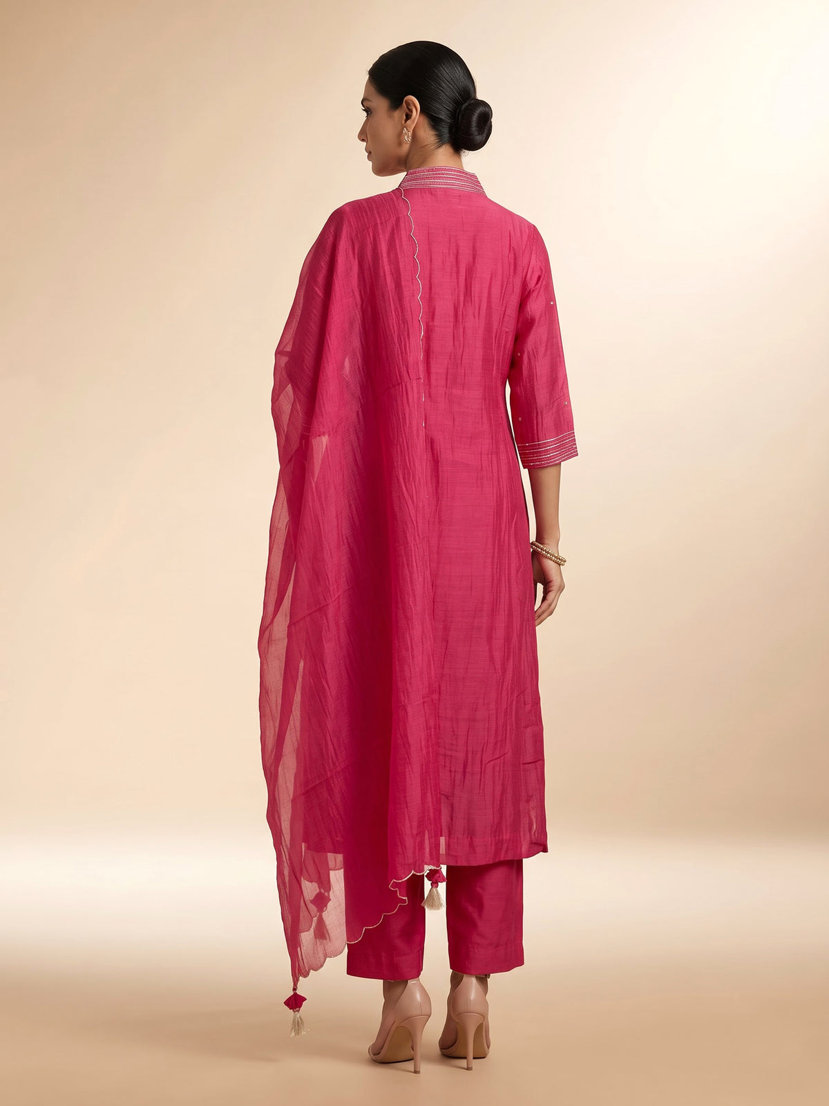 Rani pink embellished kurti set