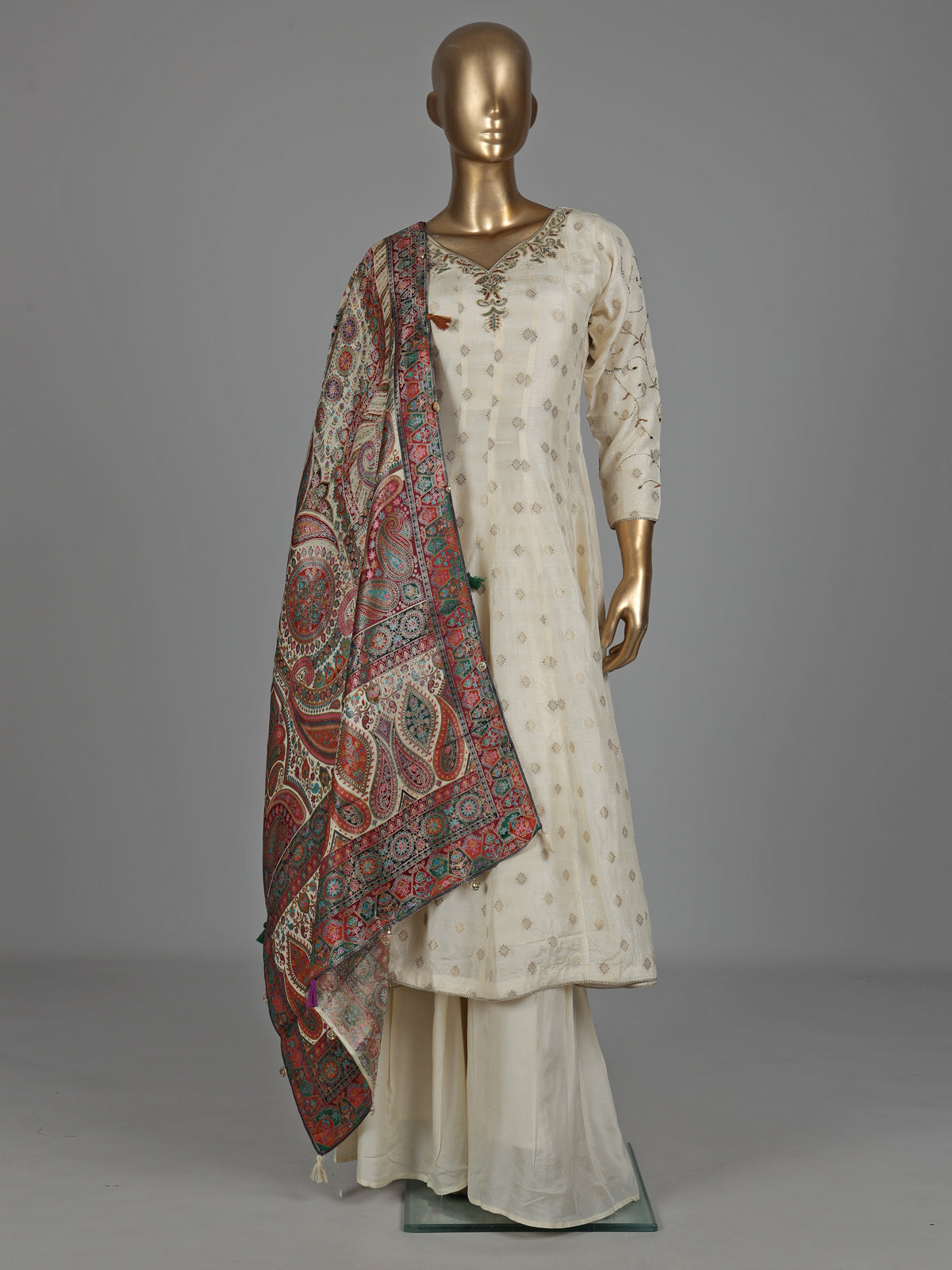 Ivory chanderi Anarkali palazzo suit
