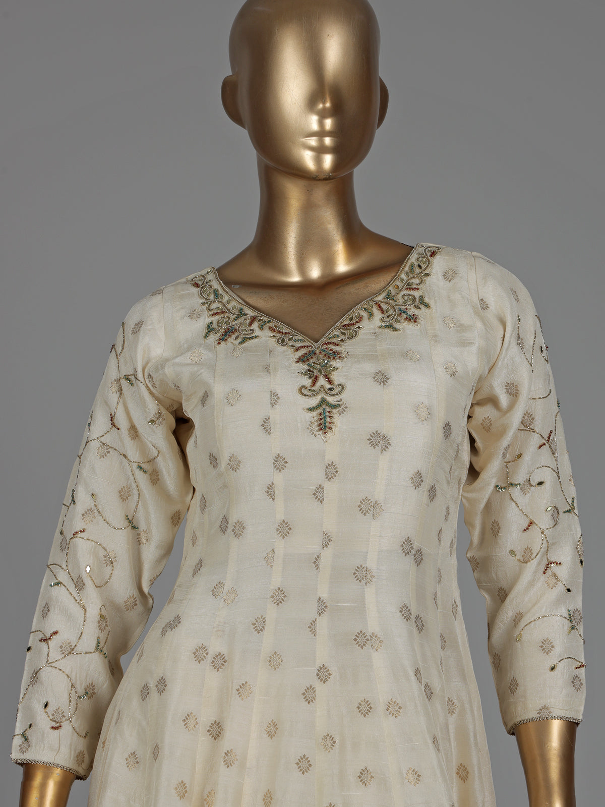 Ivory chanderi Anarkali palazzo suit
