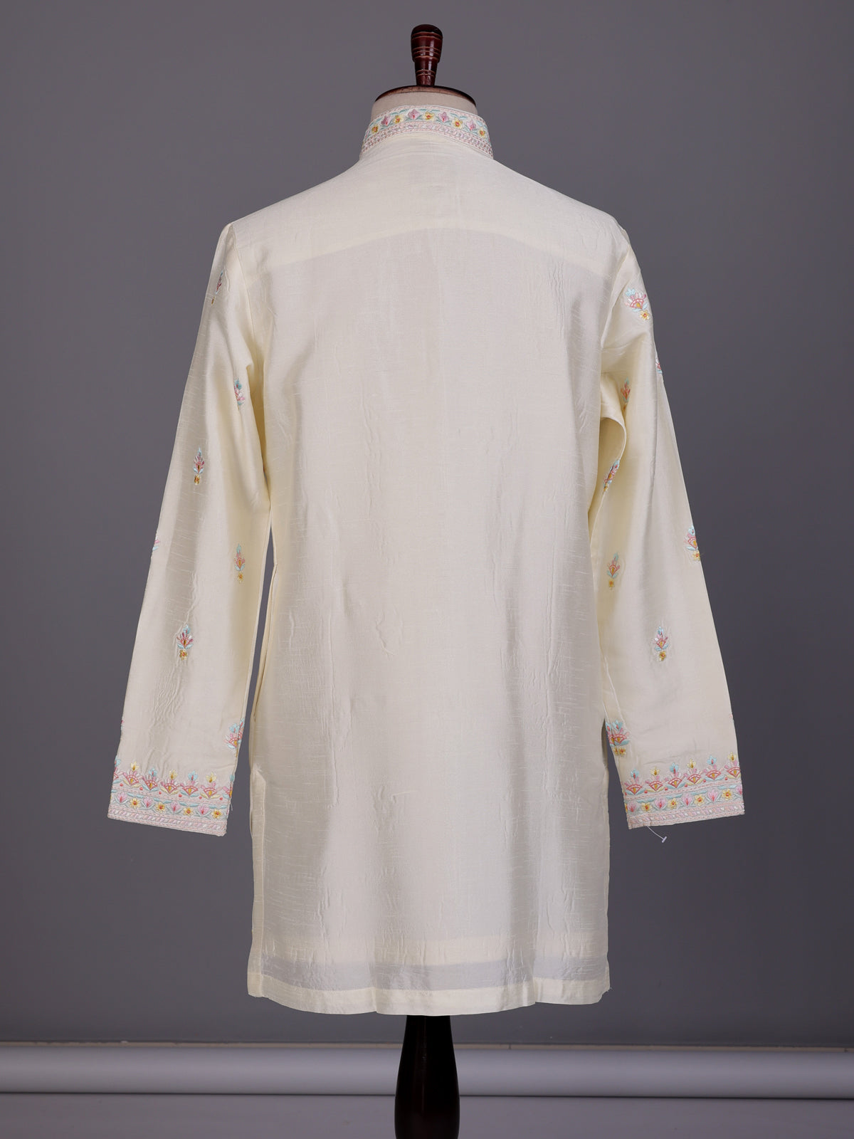 Cream raw silk embroidered kurta suit for mens weddings