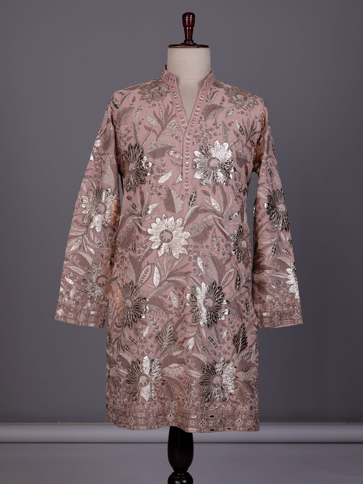 Onion pink embroidered kurta suit for mens receptions