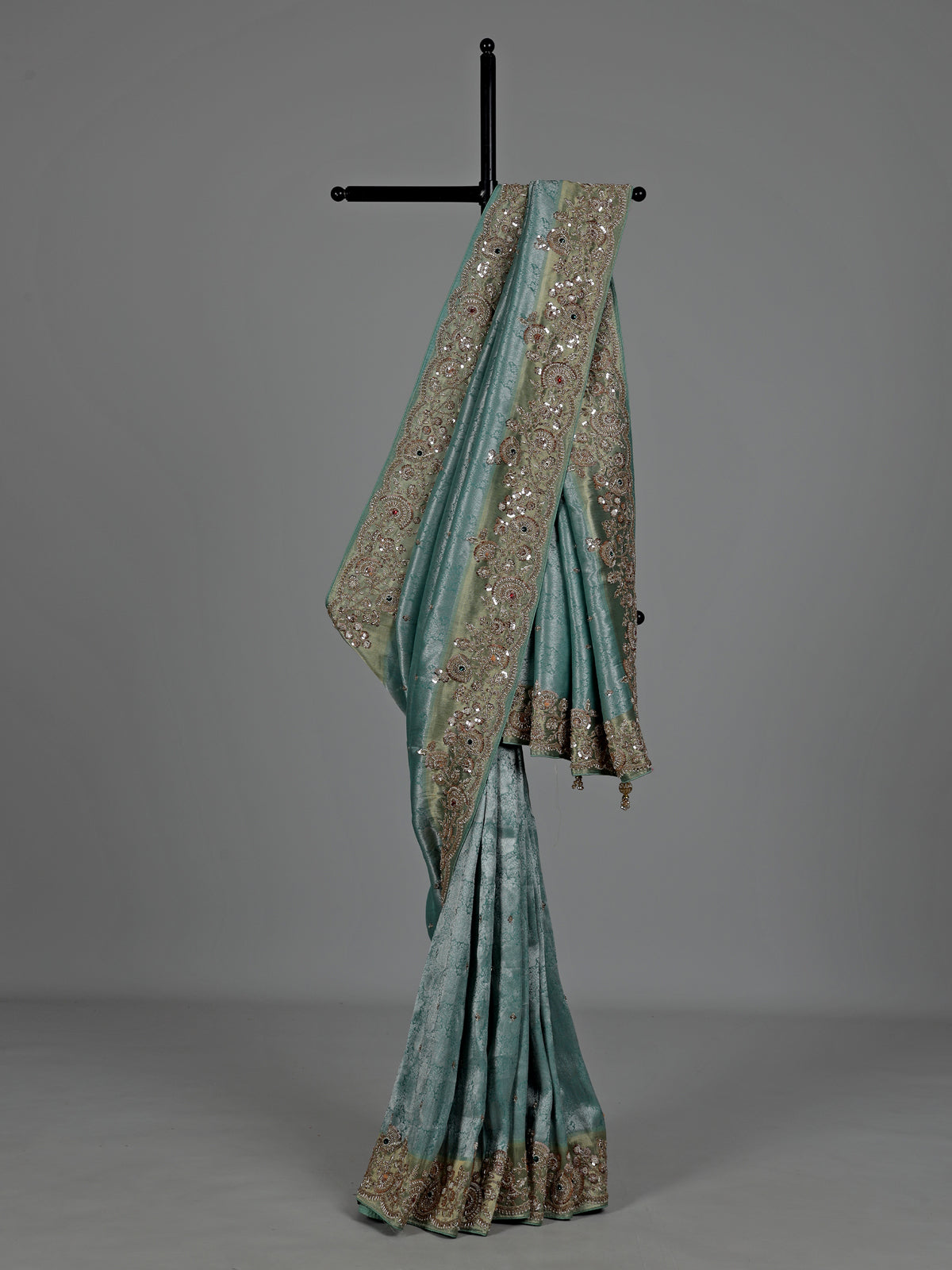 Seafoam blue embellished women saree