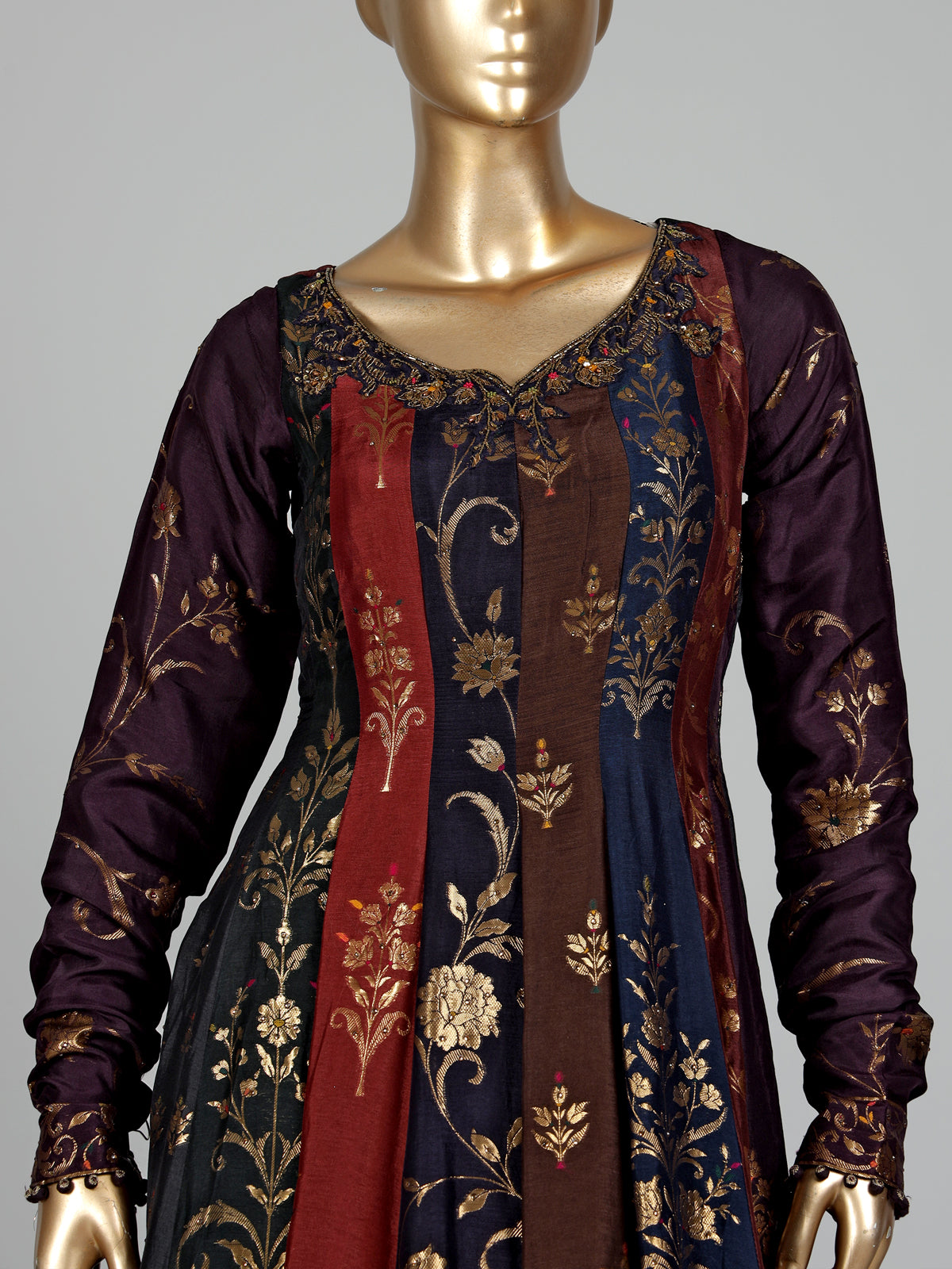 Multicolor silk anarkali palazzo suit with zardosi and stone embellishments