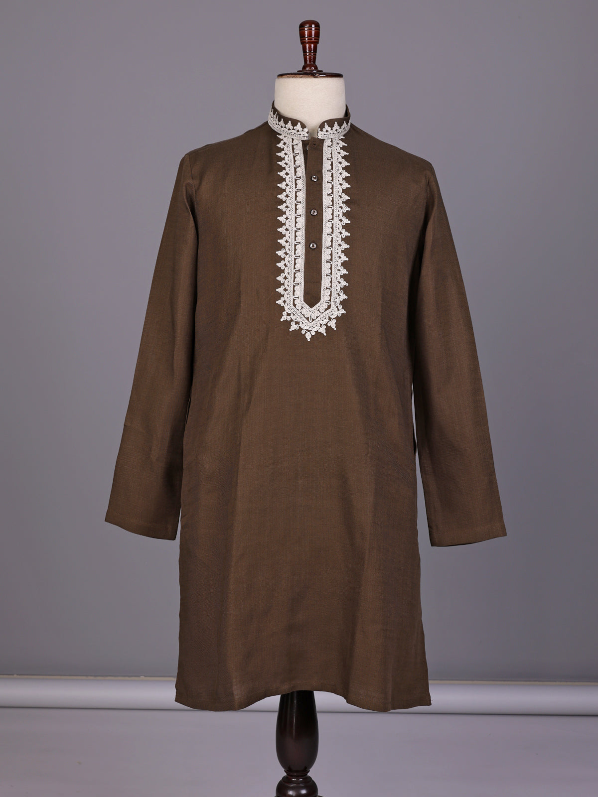 Brown thread detailed cotton silk kurta suit for mens