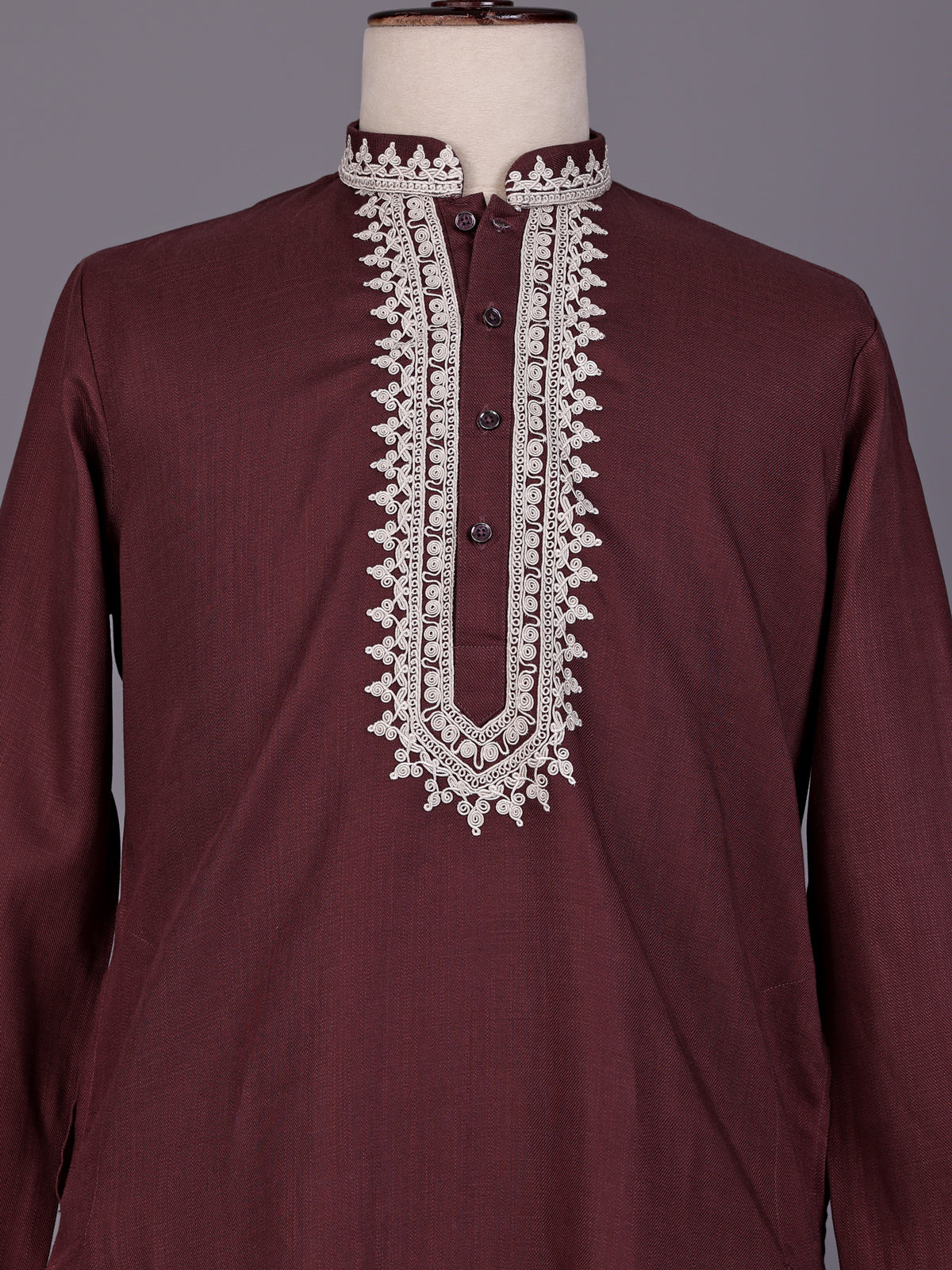 Wine thread detailed cotton silk kurta suit for mens