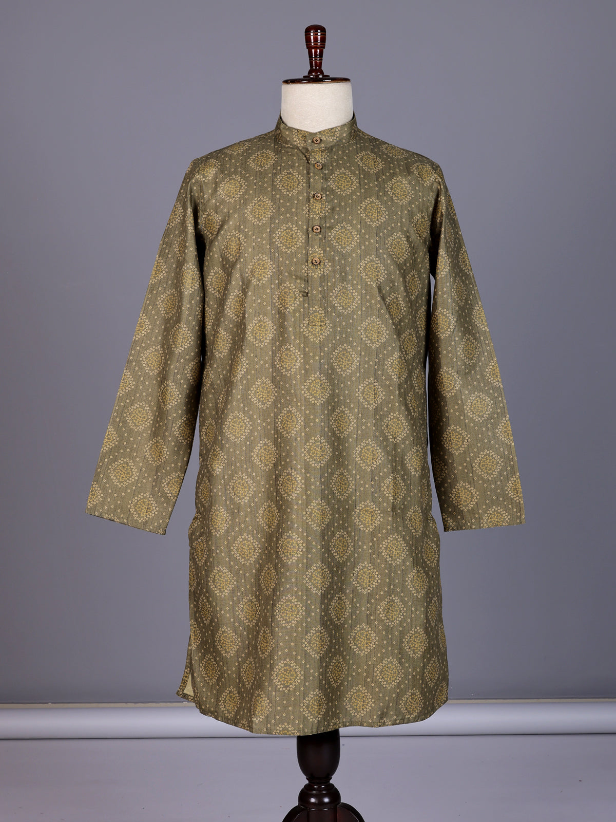 Mehendi green bandhani printed silk kurta suit for mens