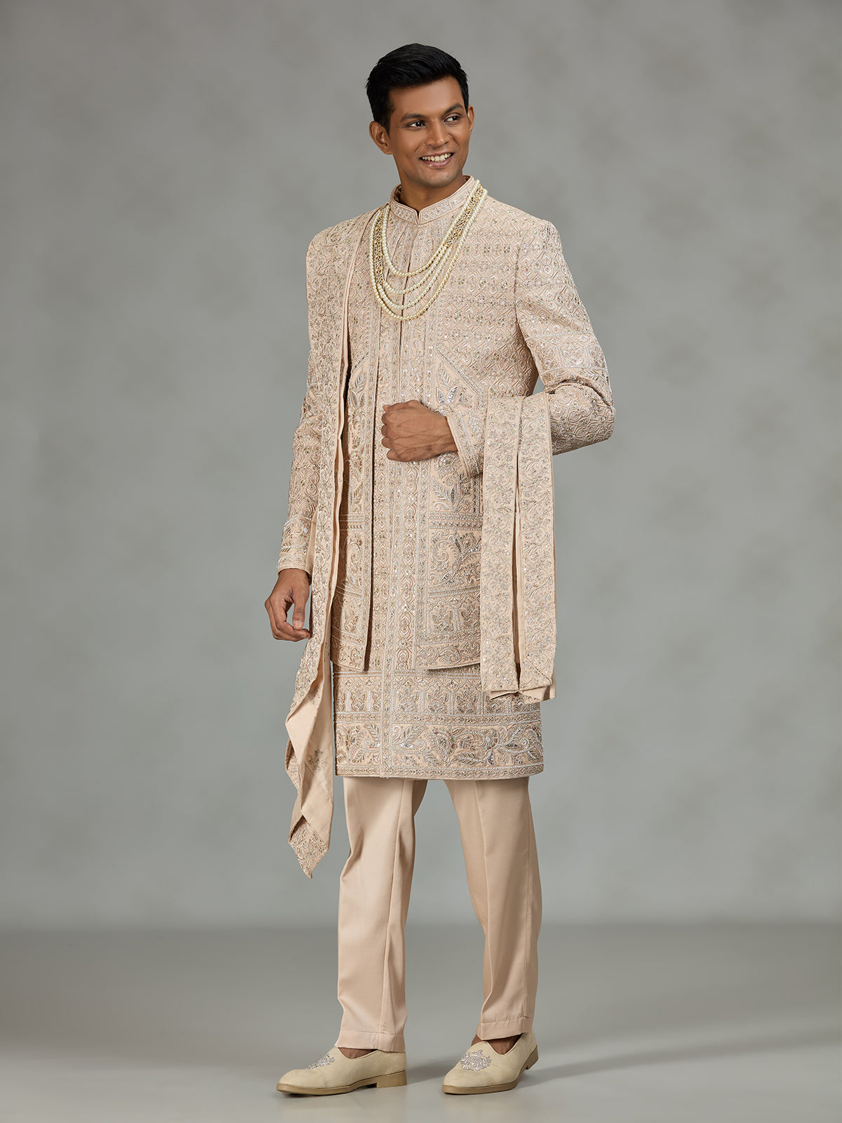 Warm beige heritage mens sherwani