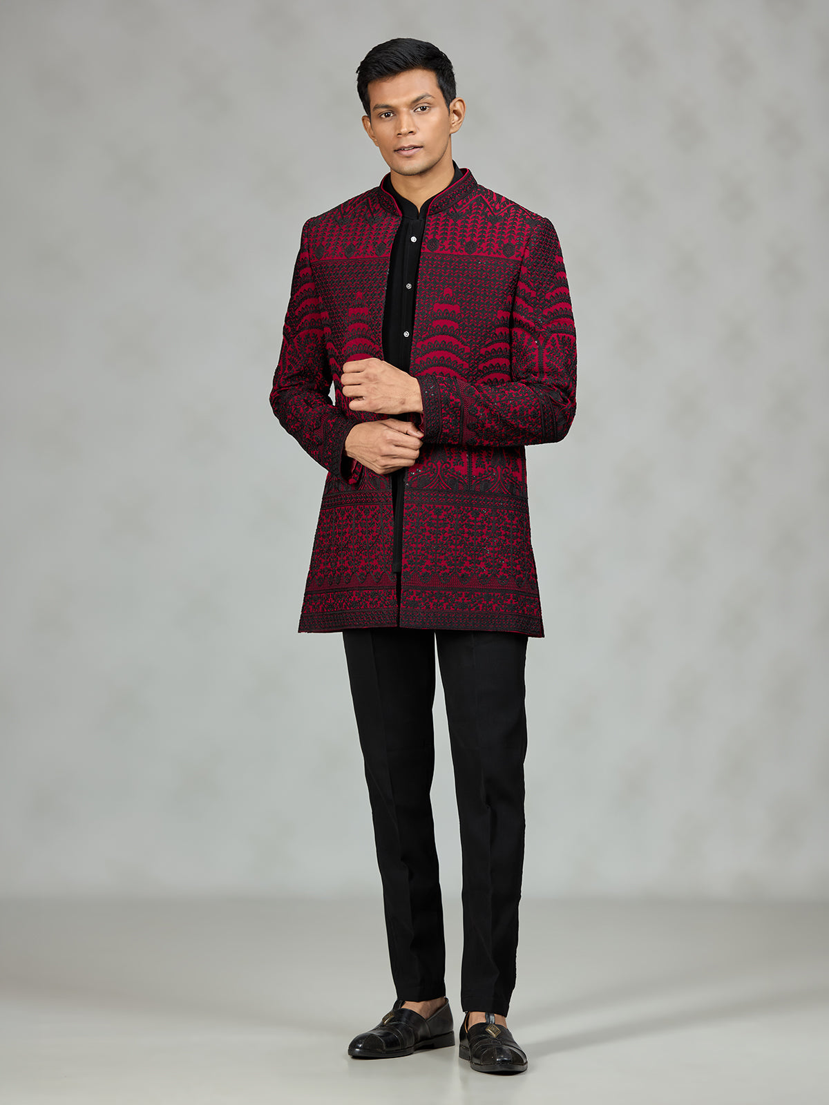 Black red heritage mens indo western