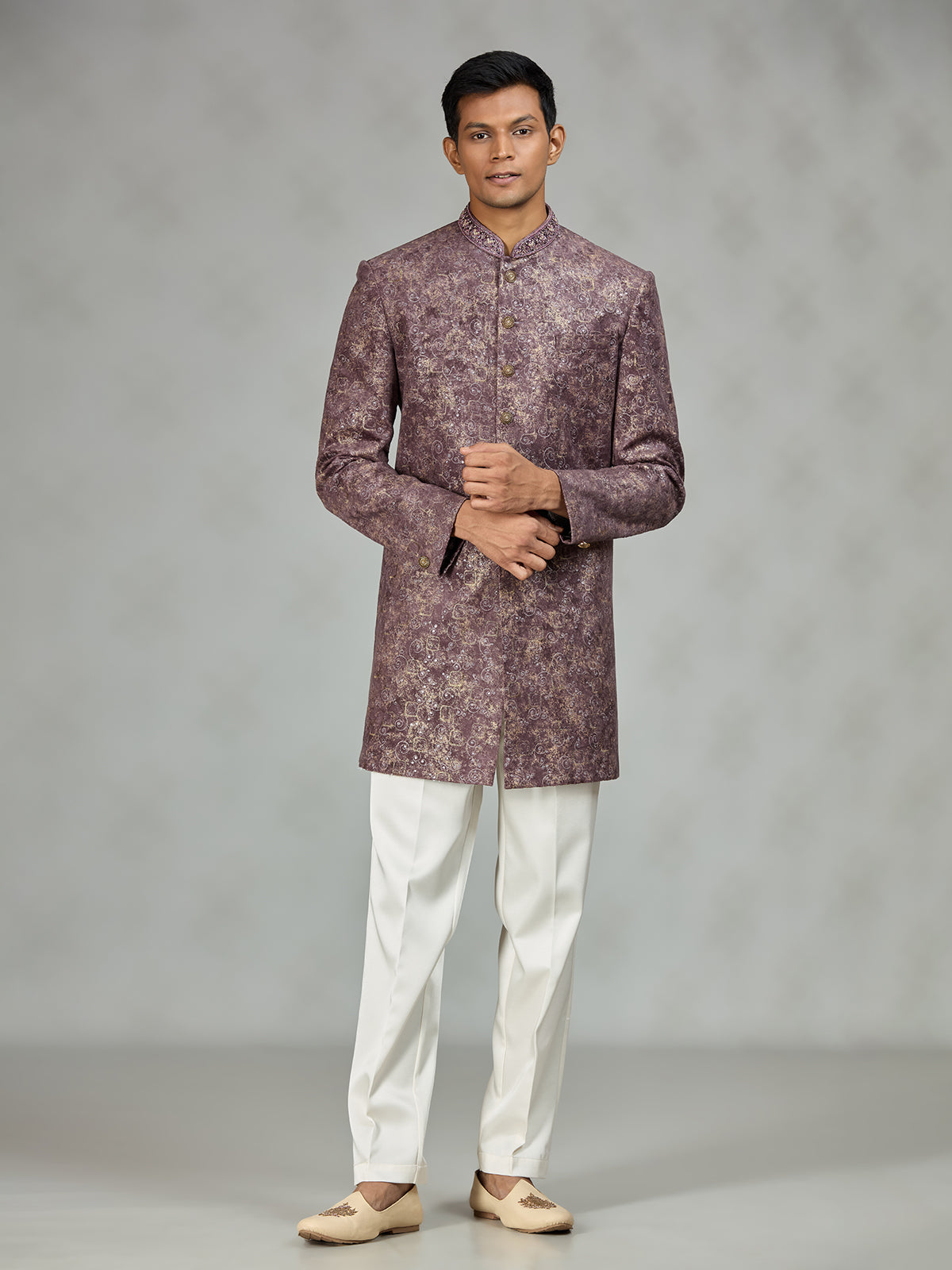 Dusty wine luxury brocade mens indo western
