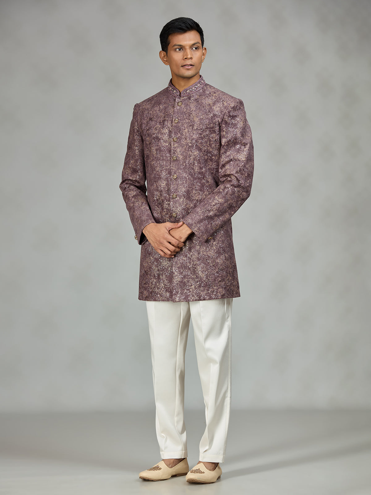 Dusty wine luxury brocade mens indo western