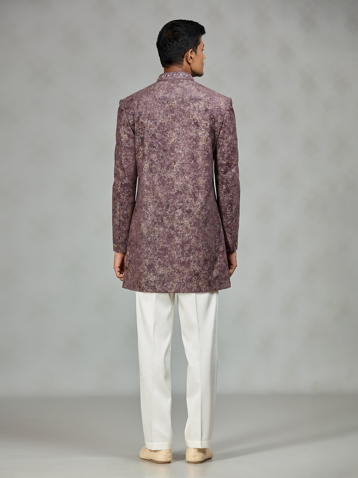 Dusty wine luxury brocade mens indo western