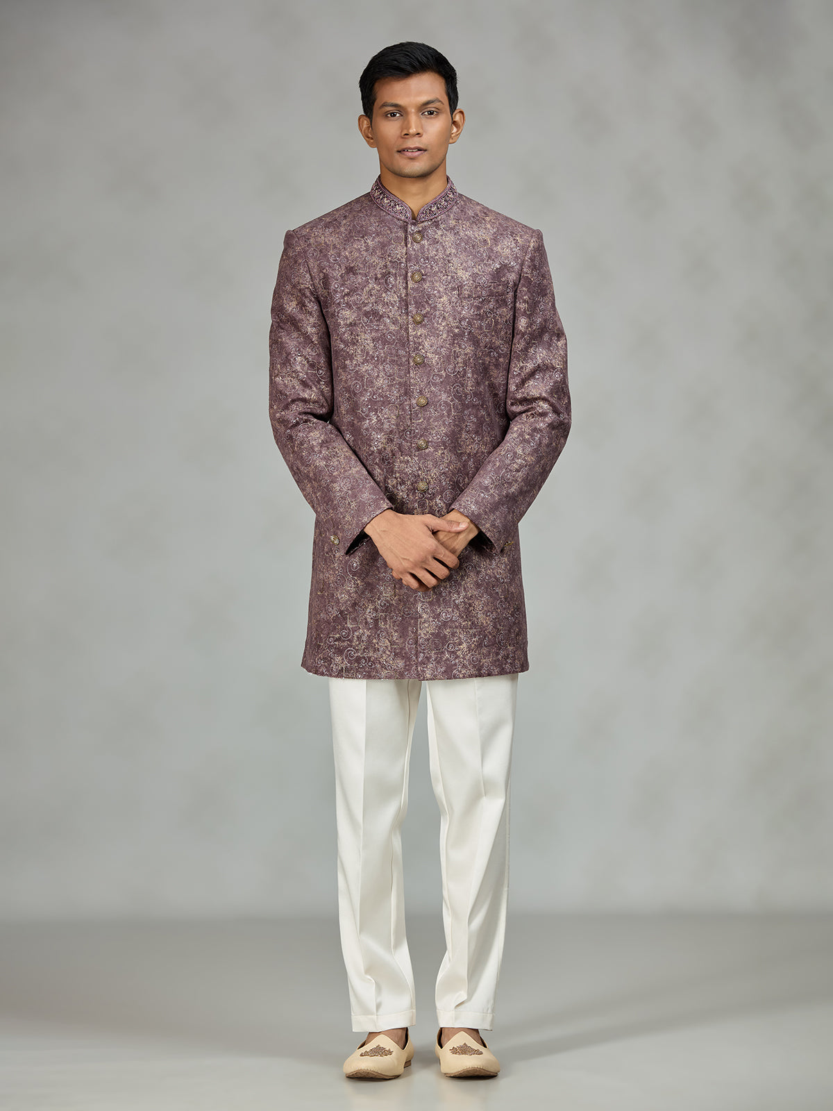 Dusty wine luxury brocade mens indo western