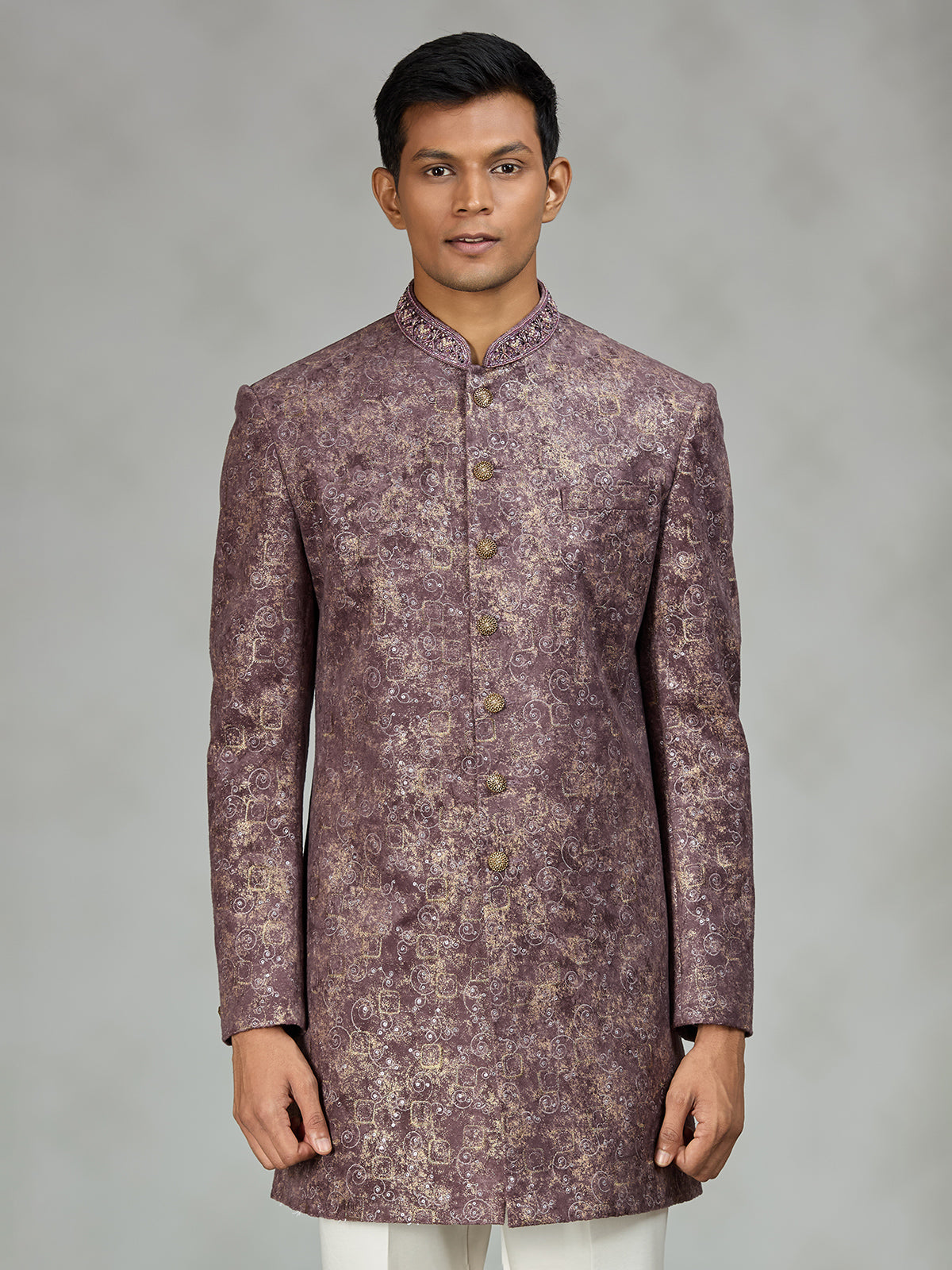 Dusty wine luxury brocade mens indo western