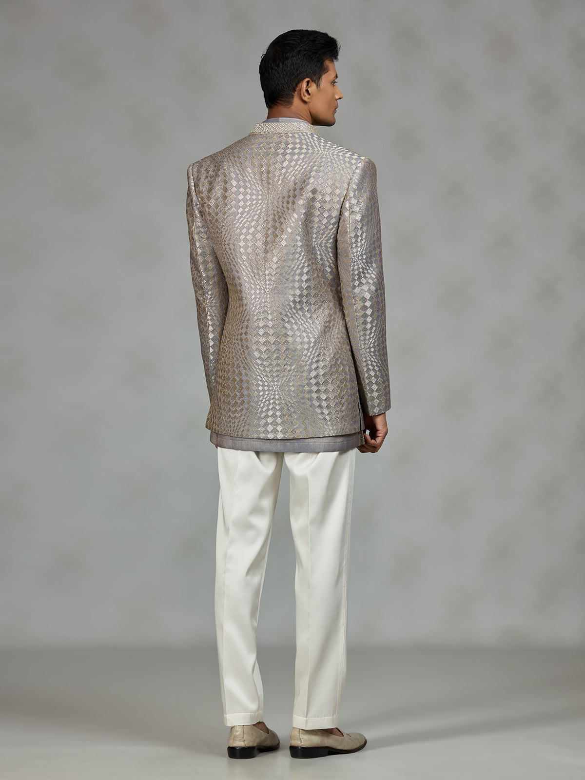 Silver luxury textured mens indo western