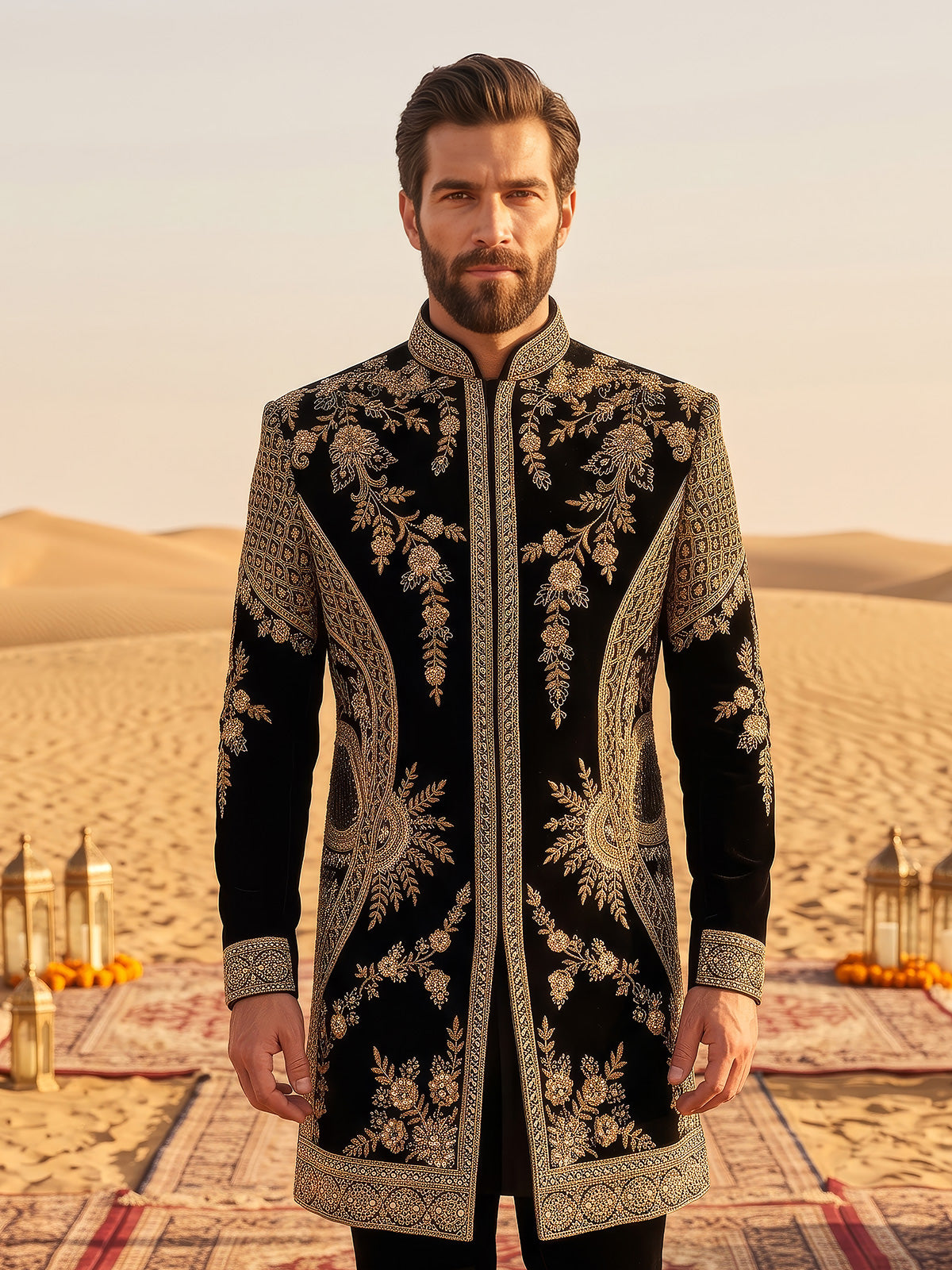 Black grand mens indo western