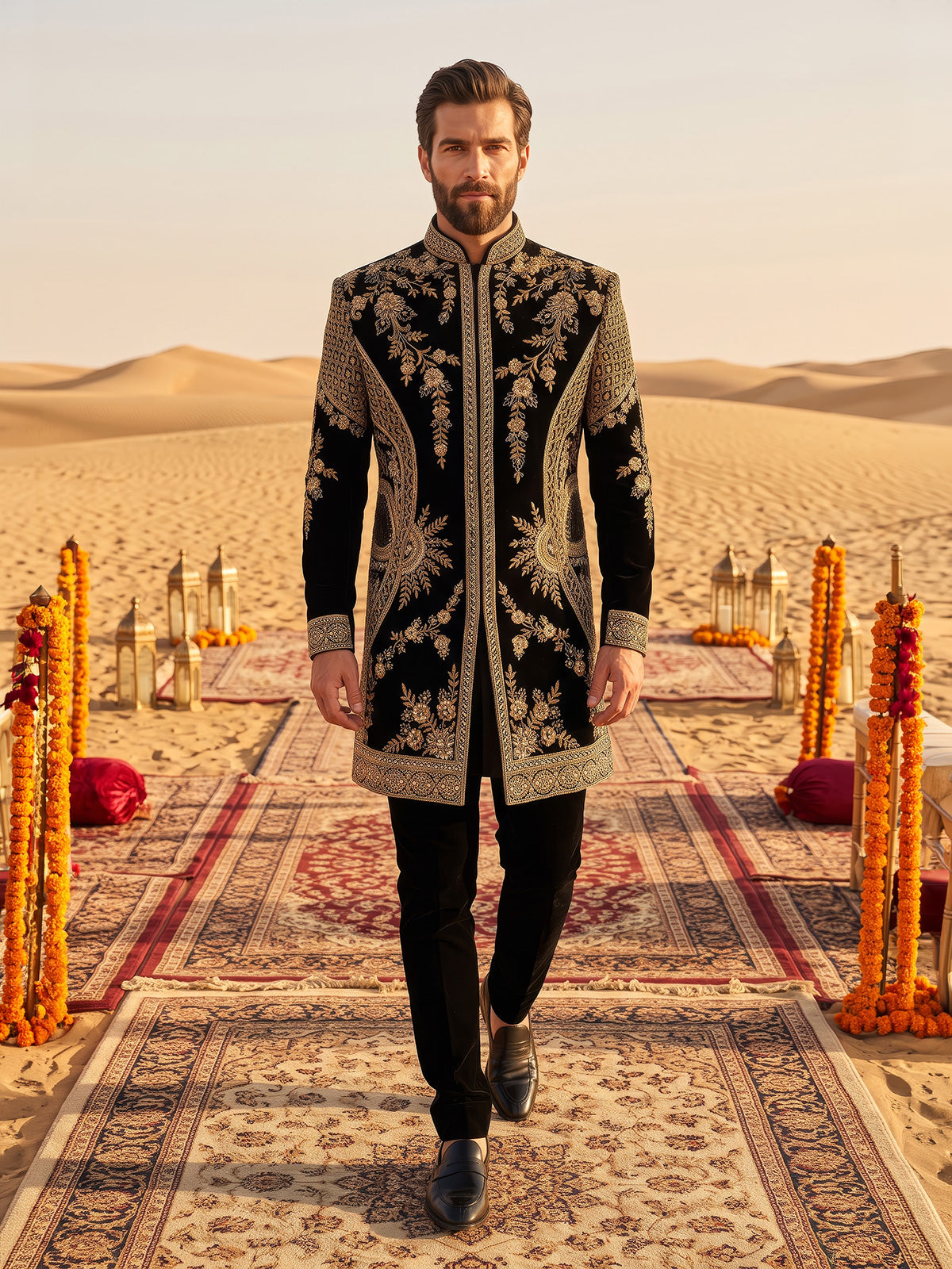 Black grand mens indo western