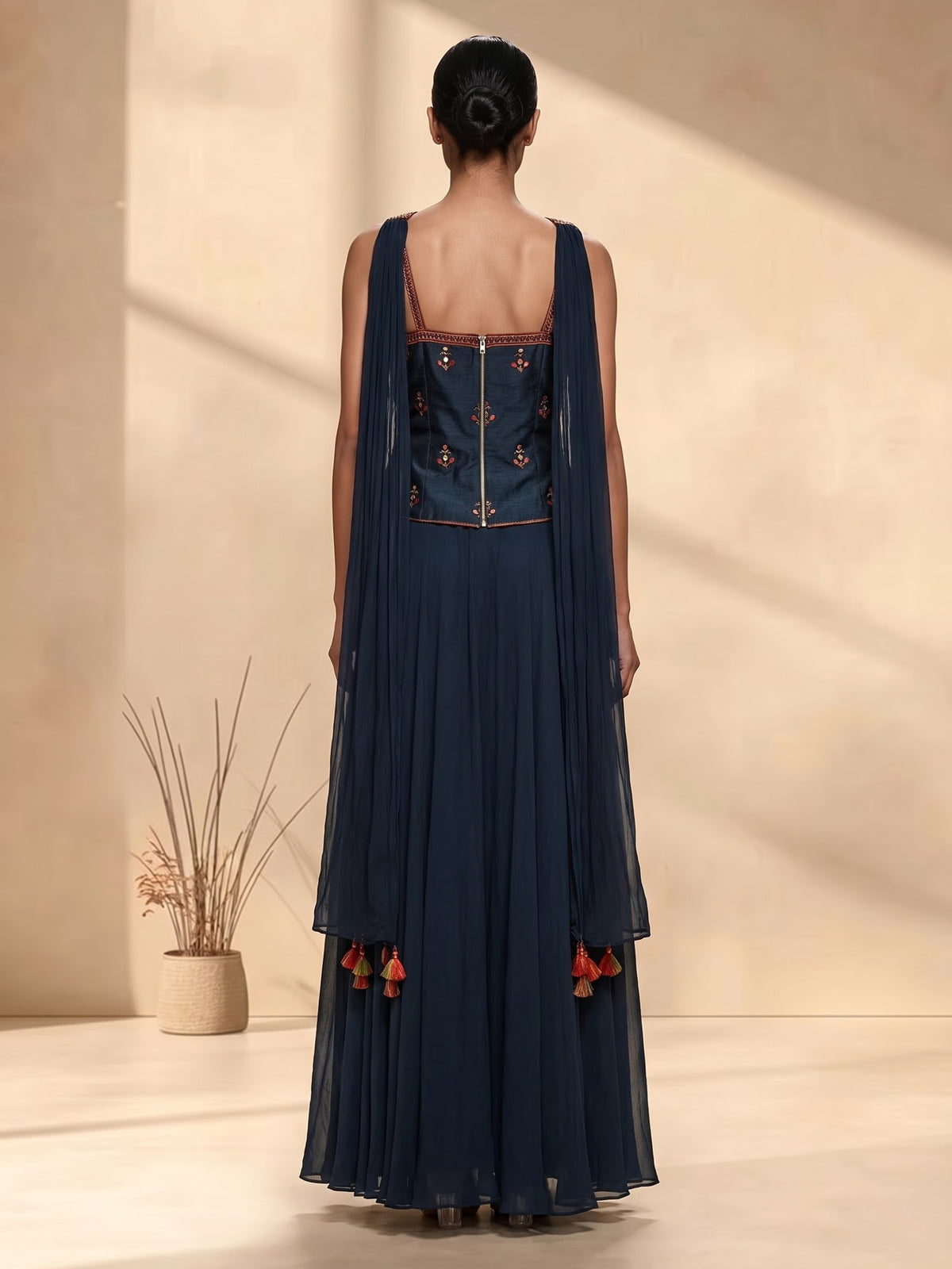 Navy georgette palazzo suit for wedding celebration
