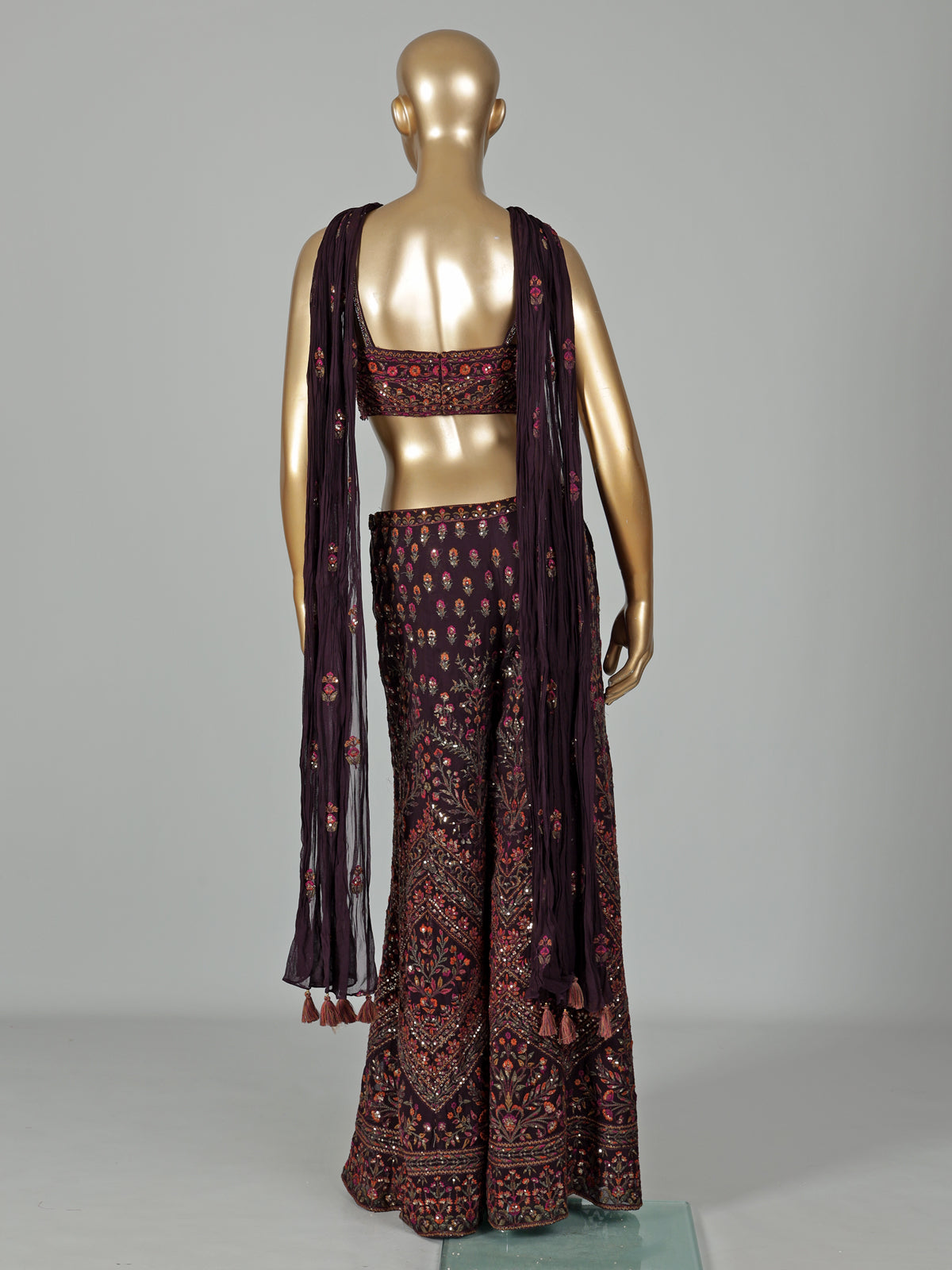 Wine georgette palazzo suit with zardosi and beadwork