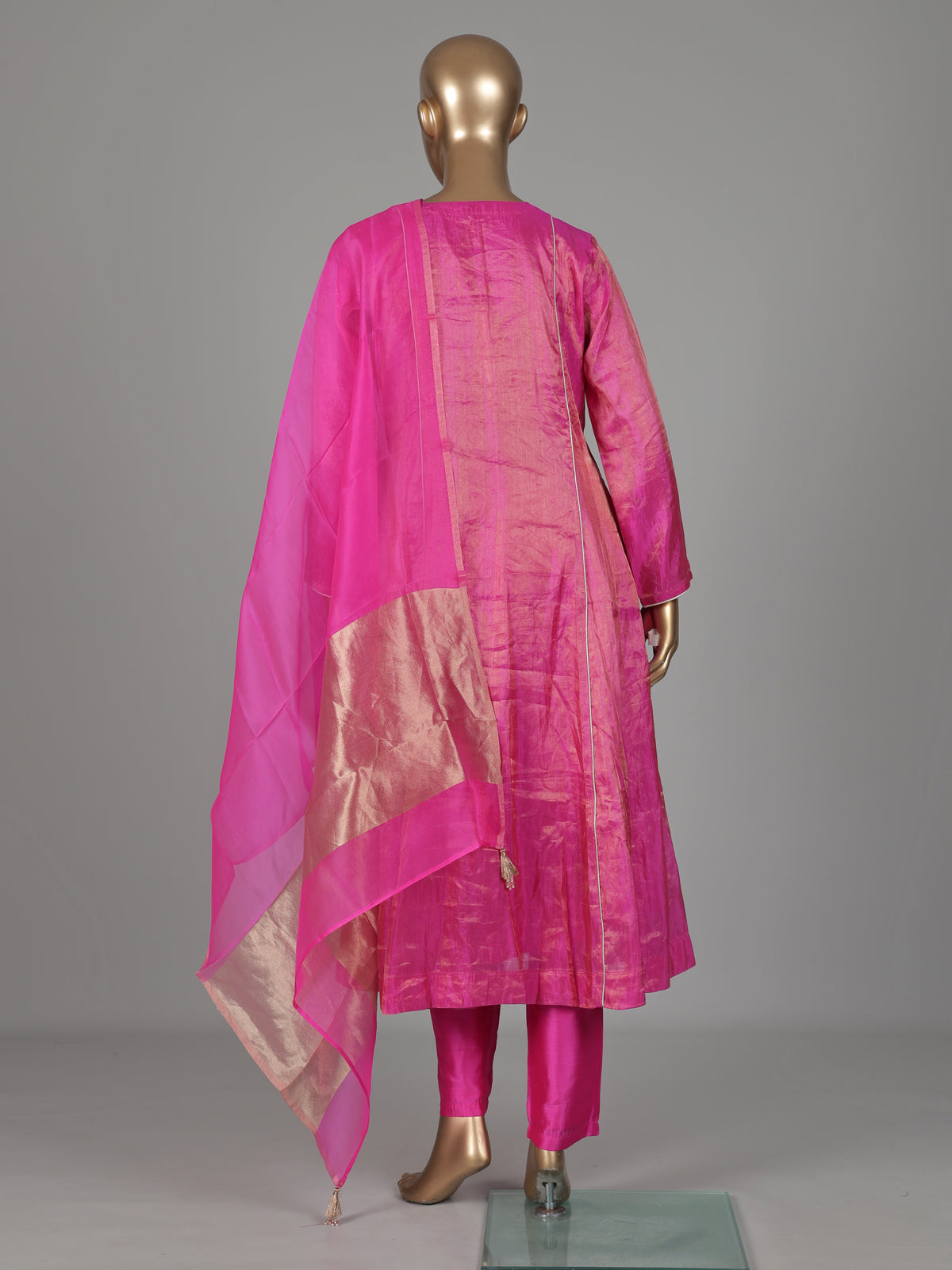 Rani pink chanderi silk anarkali with embellished sweetheart neckline