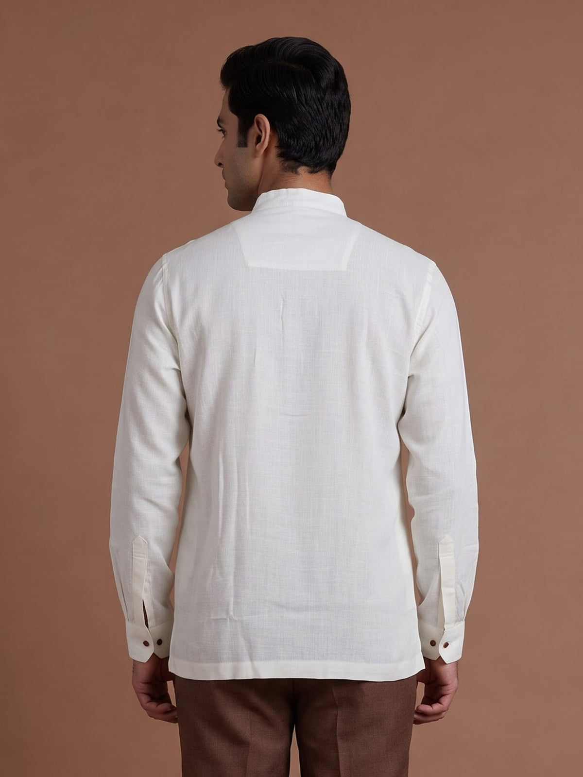 White linen solid mens short kurta