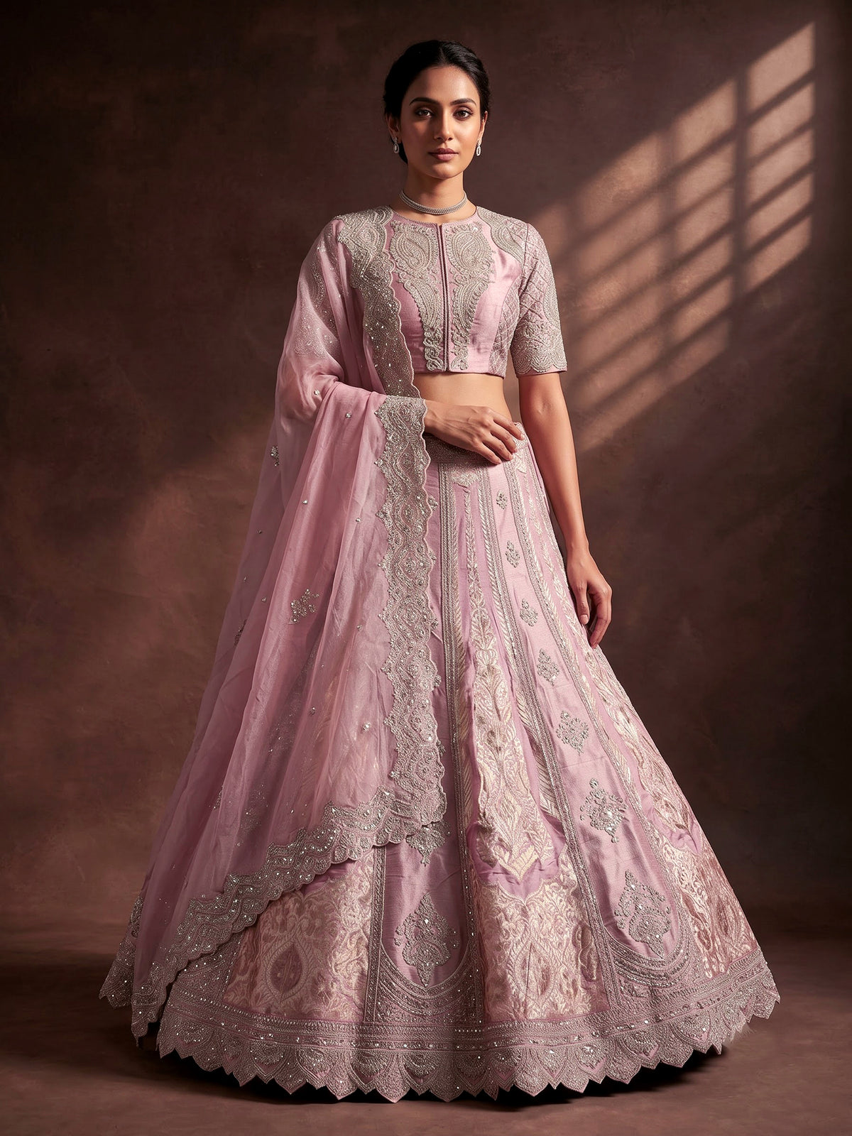 Pink silk unstitched wedding wear lehenga choli
