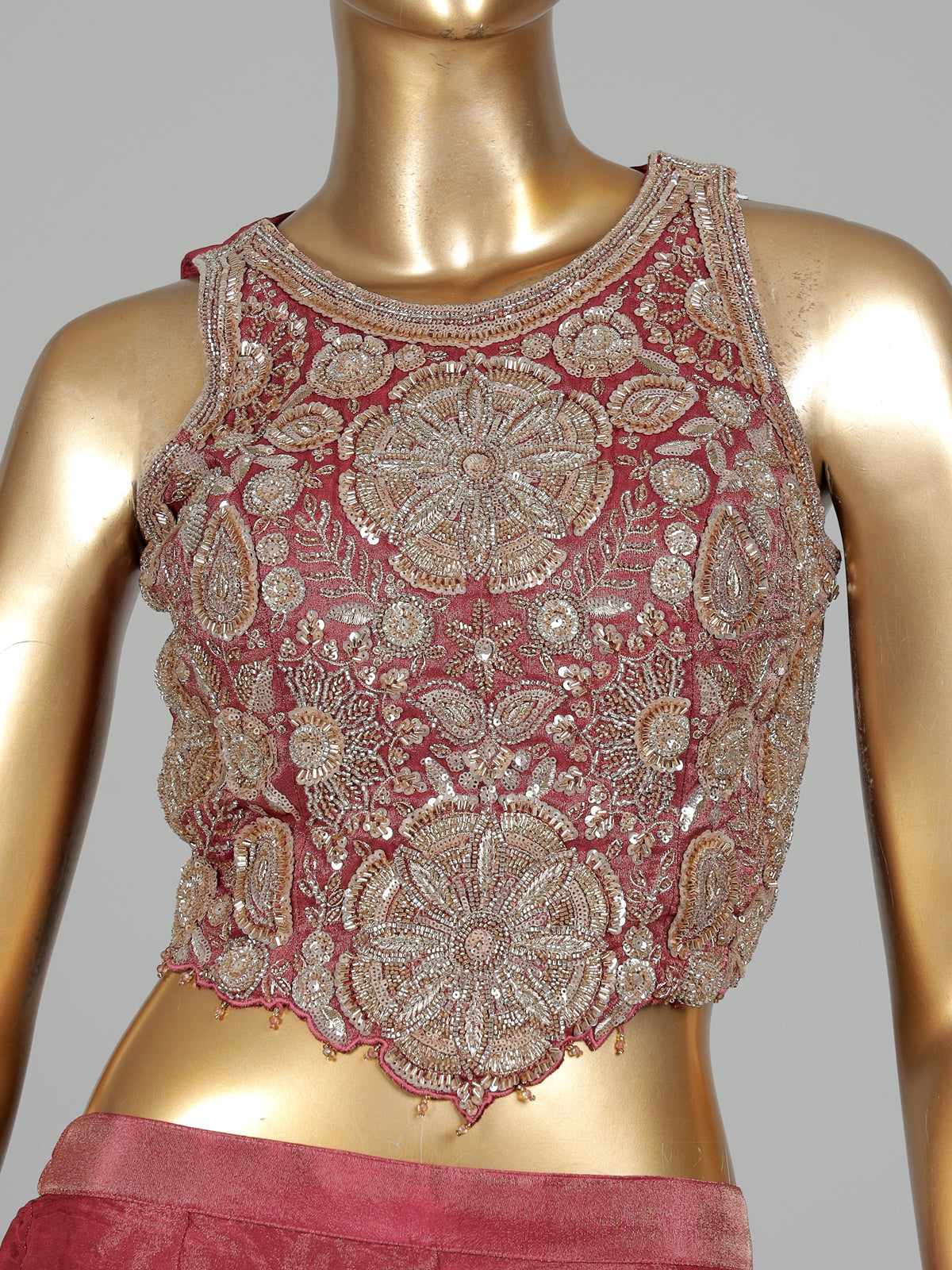 Pastel onion pink silk palazzo suit with cutdana and sequins