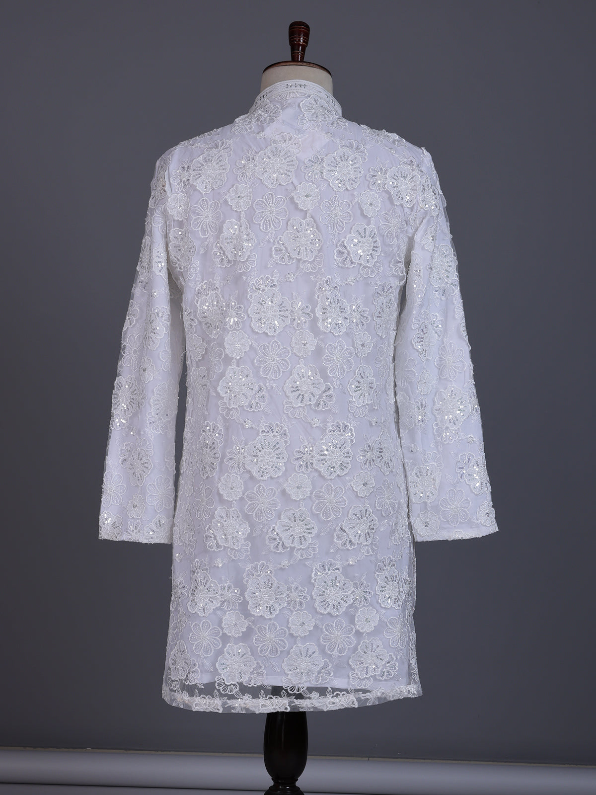 White net mens kurta suit with floral sequin aabla embroidery