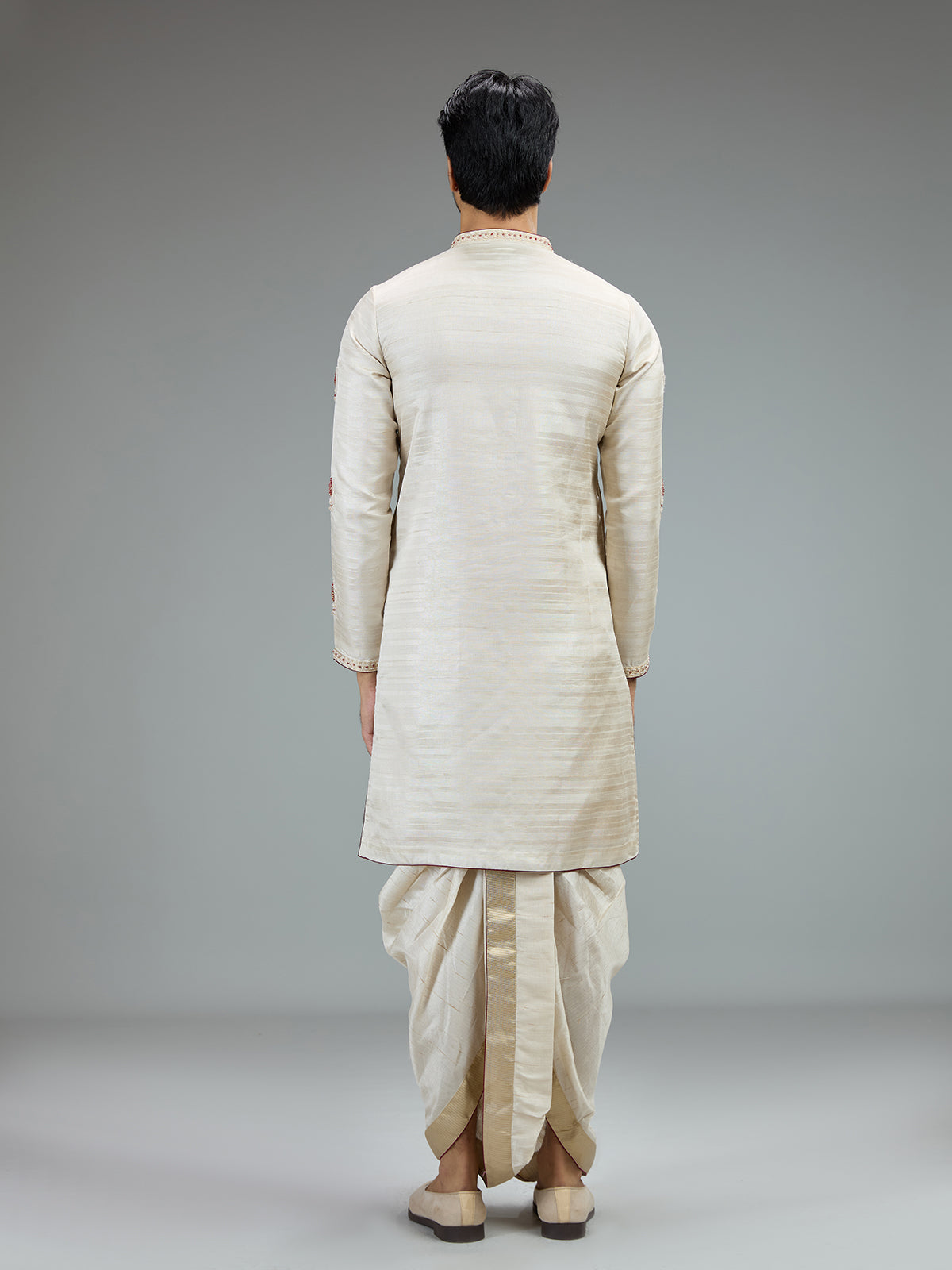 Cream embroidered dhoti kurta suit for men