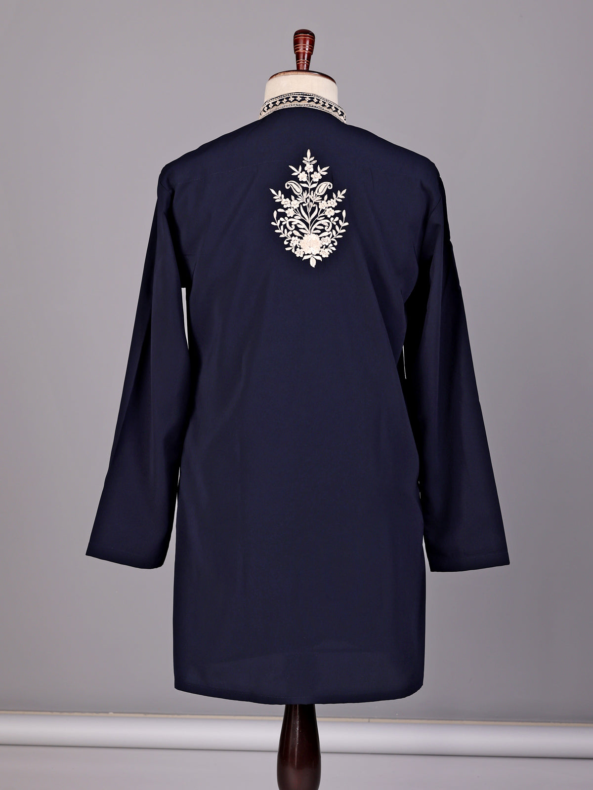 Navy ivory embroidered premium cotton blend kurta for mens