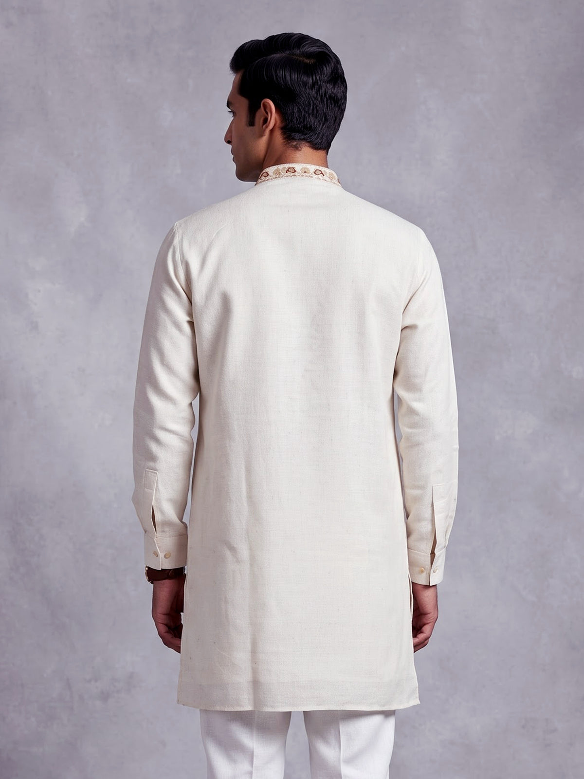 Off white thread and aabla cotton linen kurta for mens