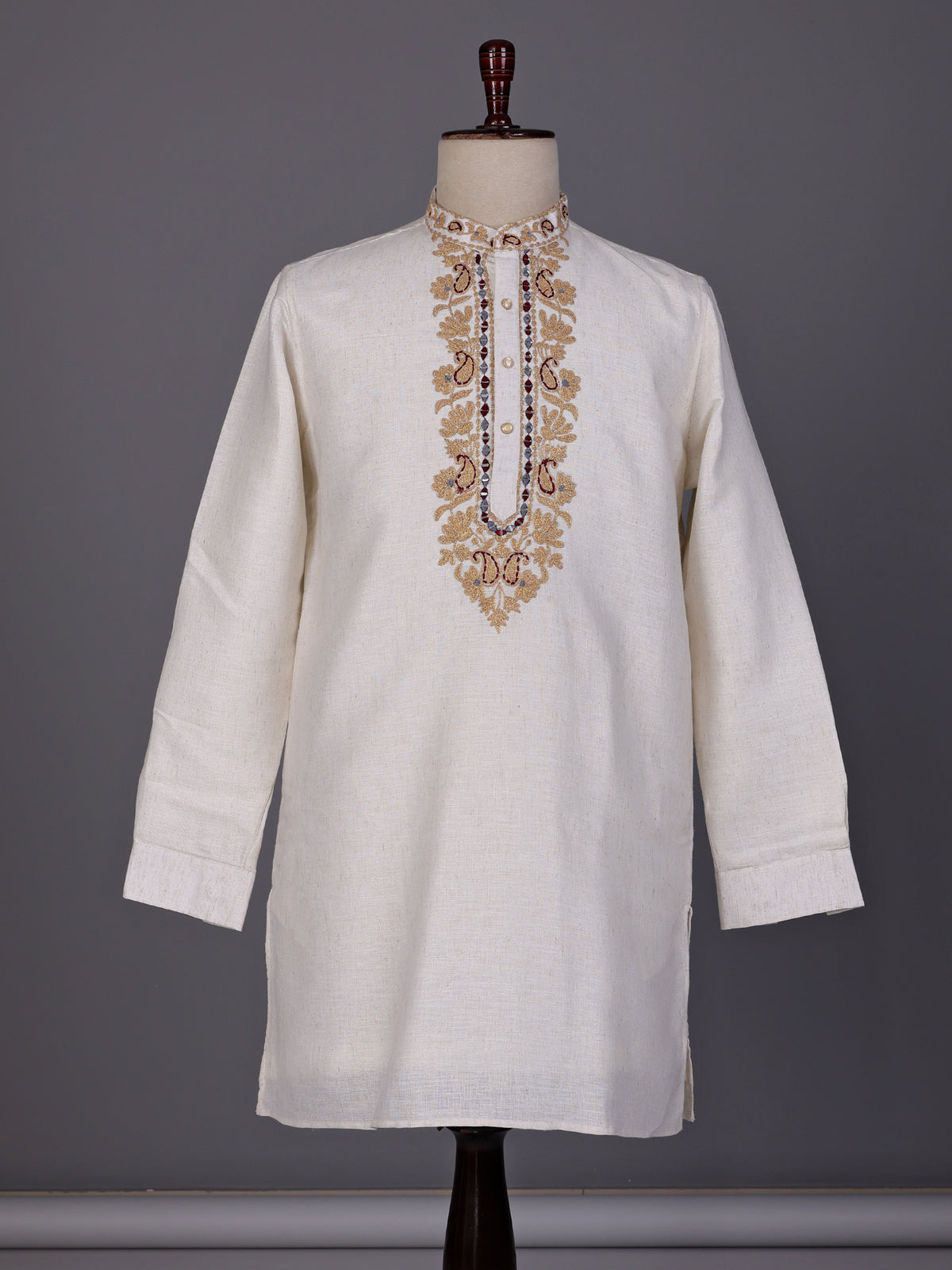 Off white thread and aabla cotton linen kurta for mens