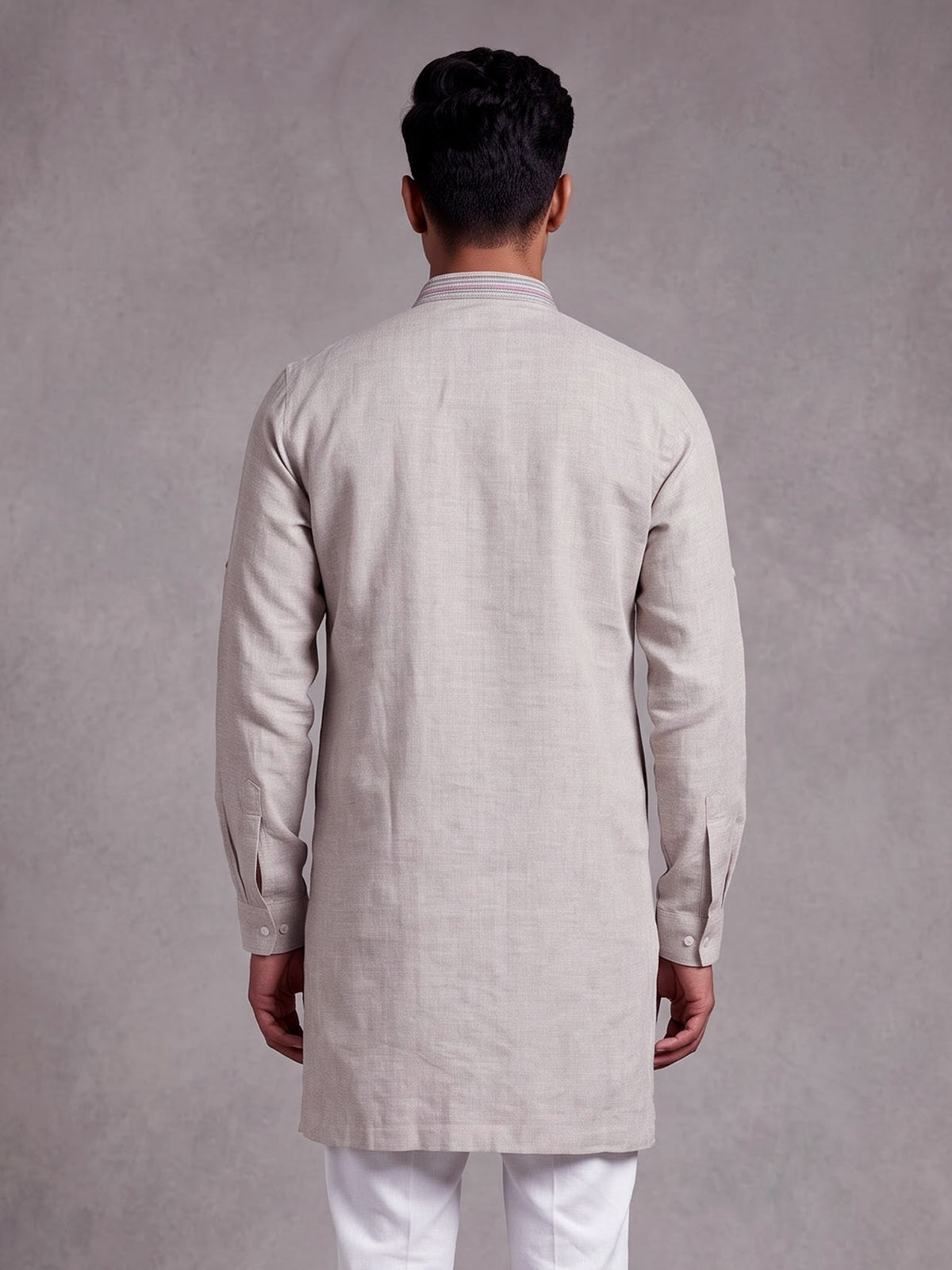 Grey thread sequins zardosi cotton linen kurta for mens