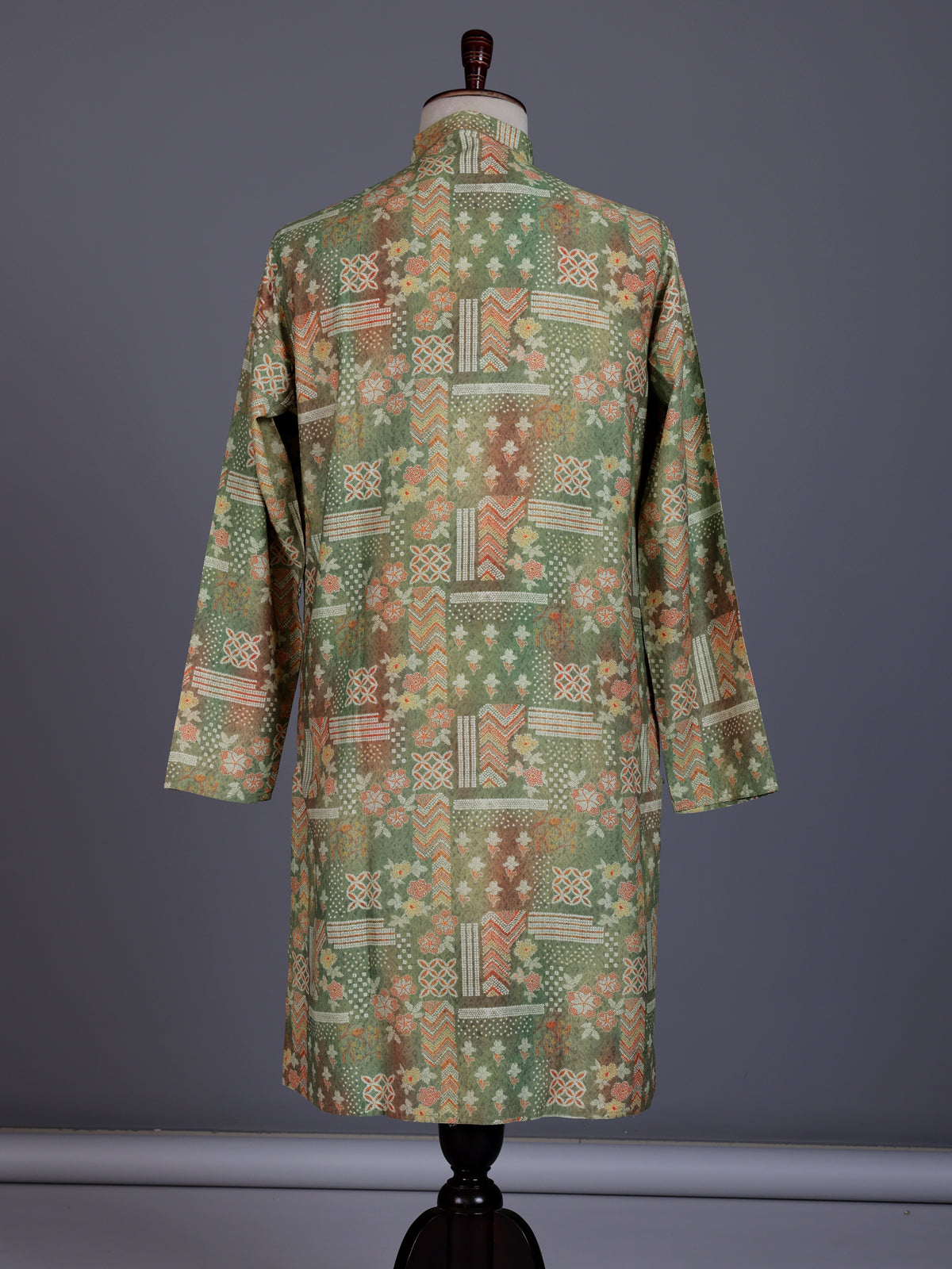 Pista green cotton silk mens kurta suit with delicate floral print