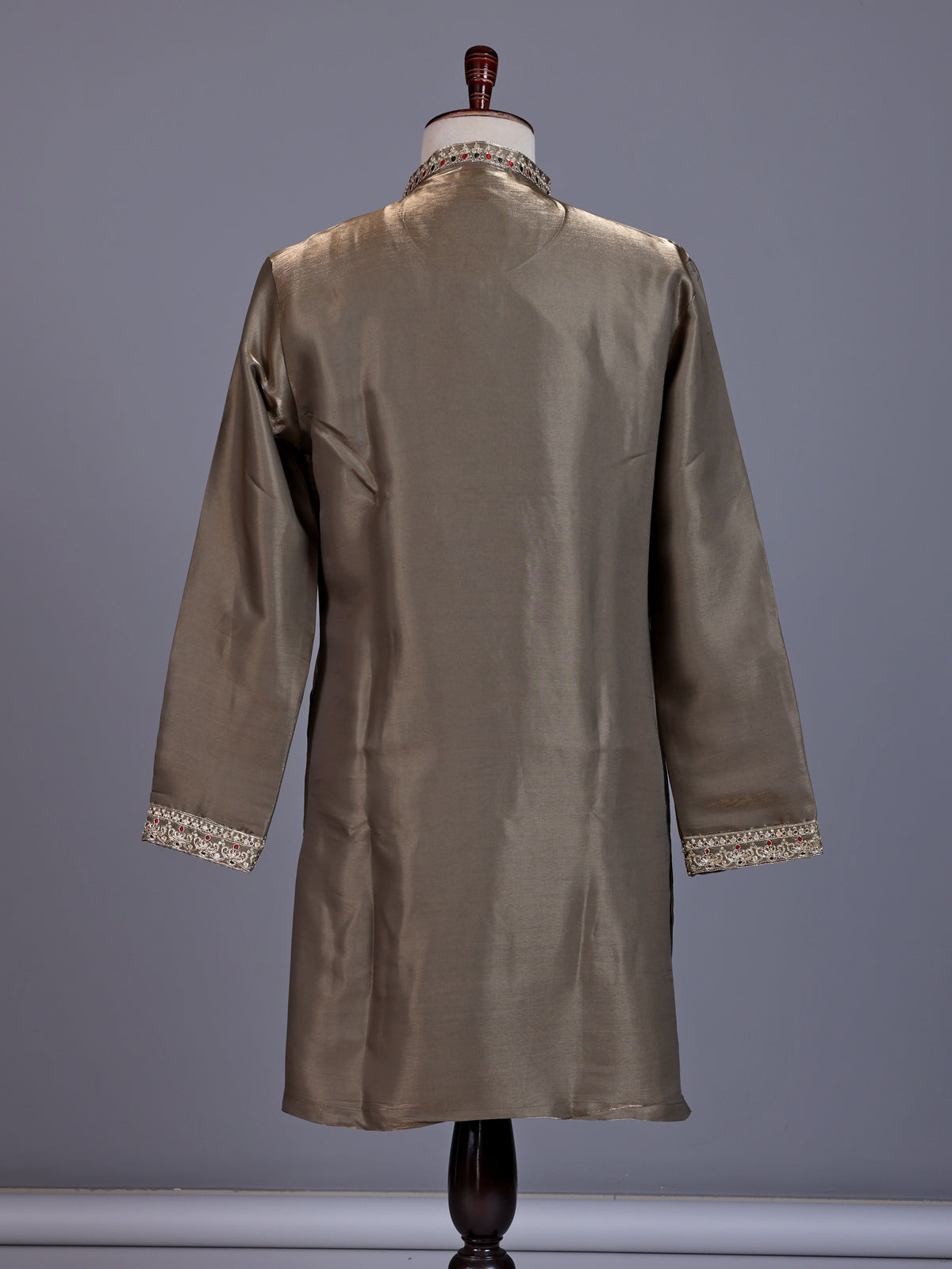 Olive grey cotton silk mens kurta suit with zardosi and stone work